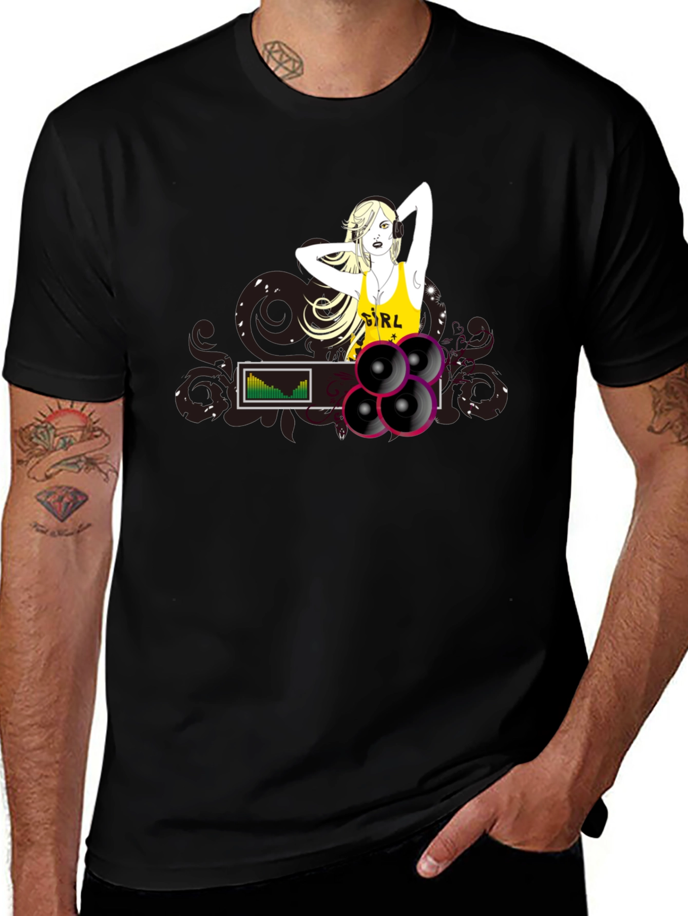 DJ Girl Graphic Black T-Shirt