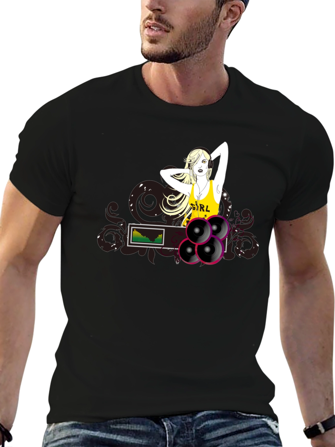 DJ Girl Graphic Black T-Shirt
