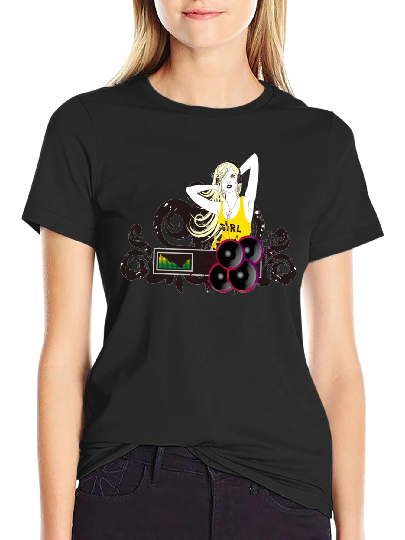 DJ Girl Graphic Black T-Shirt