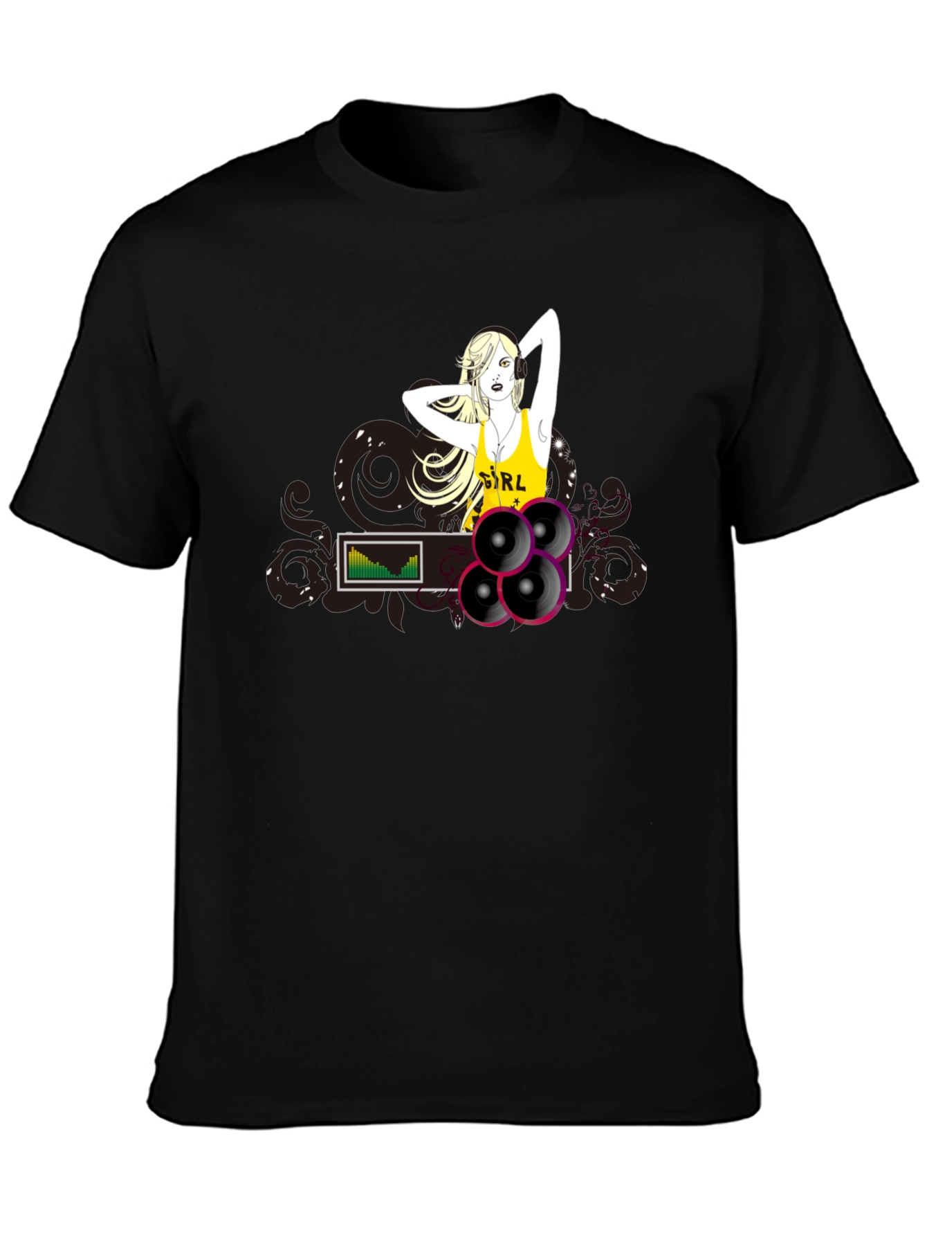 DJ Girl Graphic Black T-Shirt