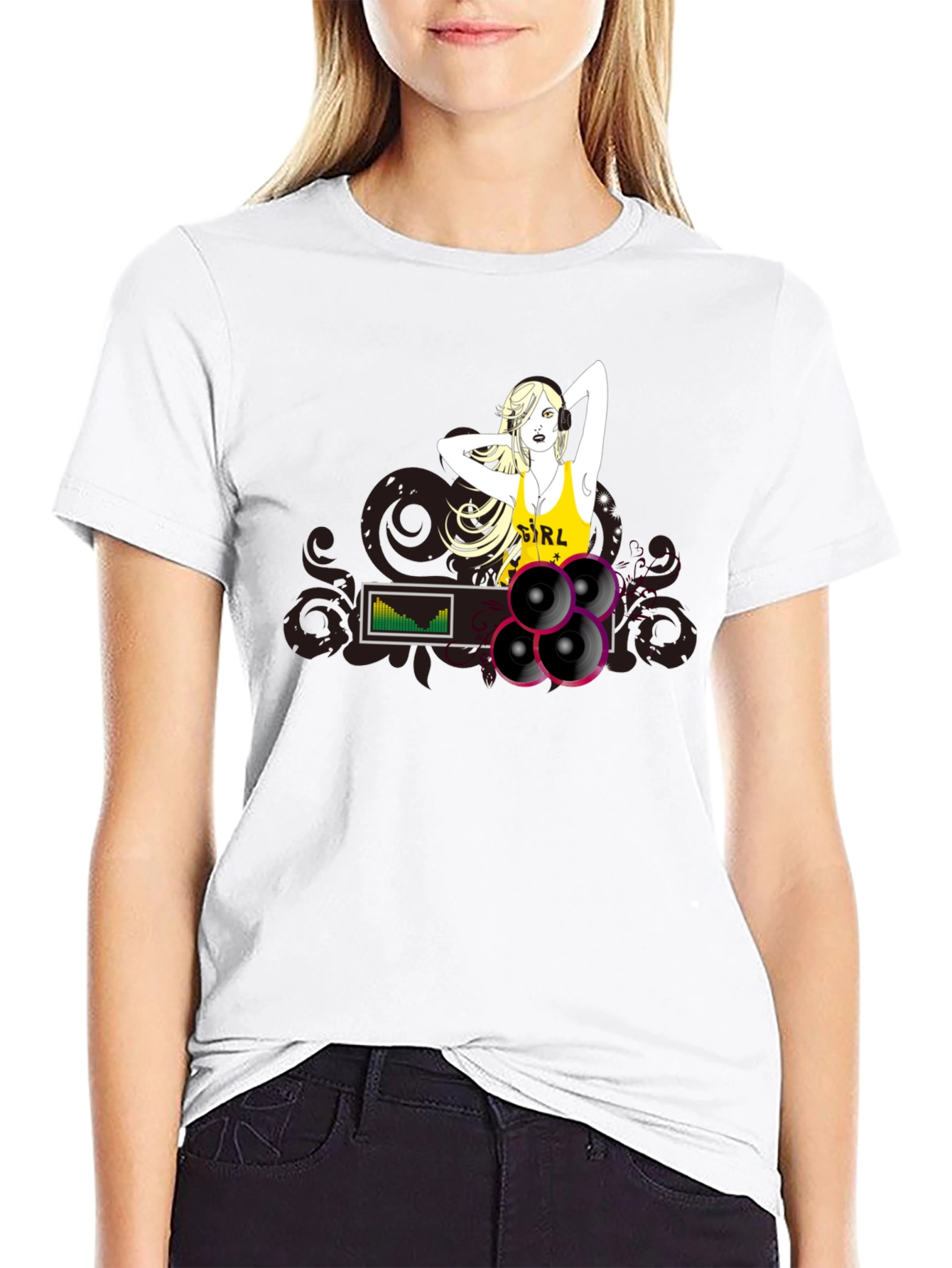 DJ Girl Graphic Black T-Shirt