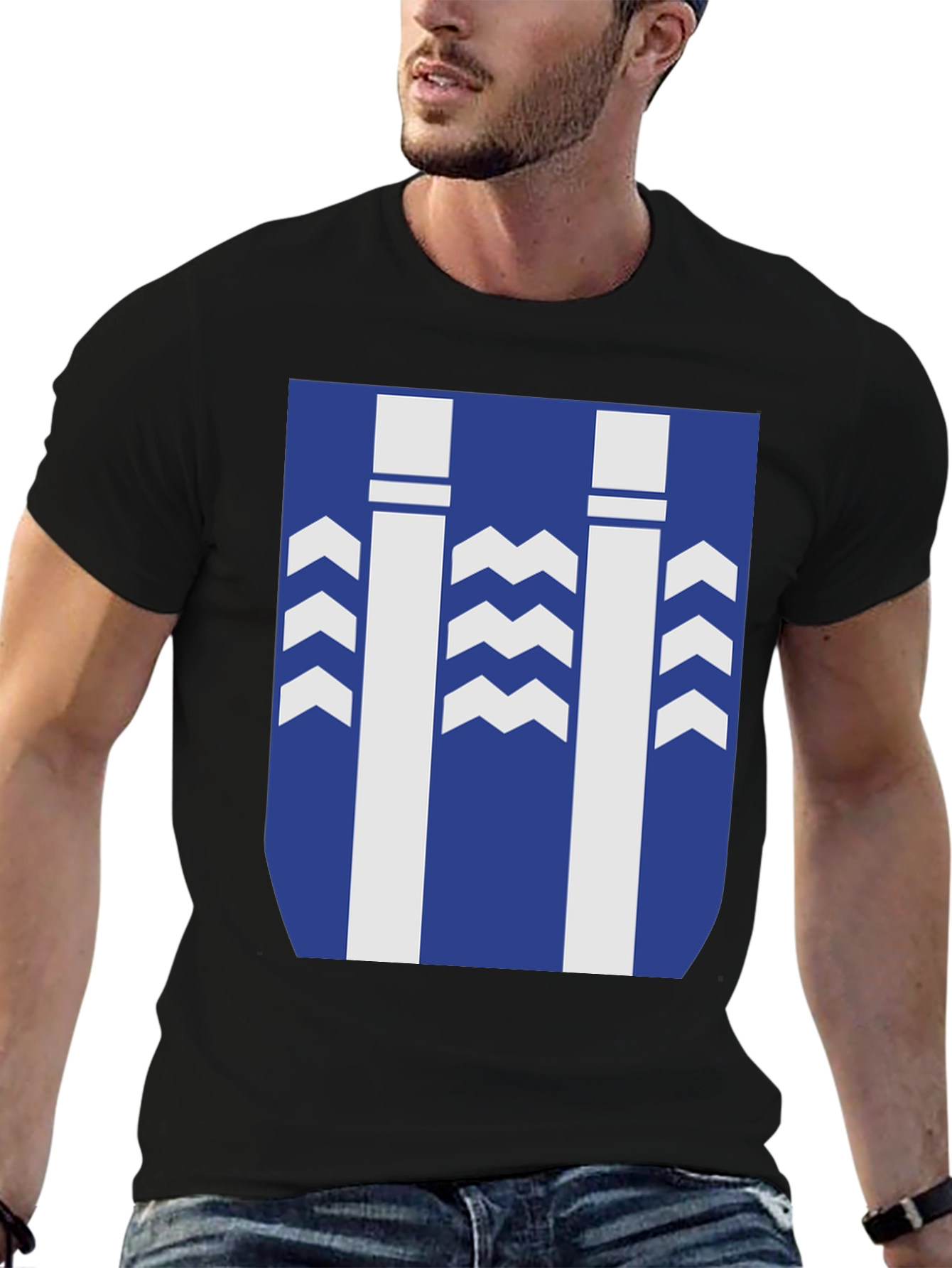 Stylish Graphic Tee - Blue & White Pattern Design