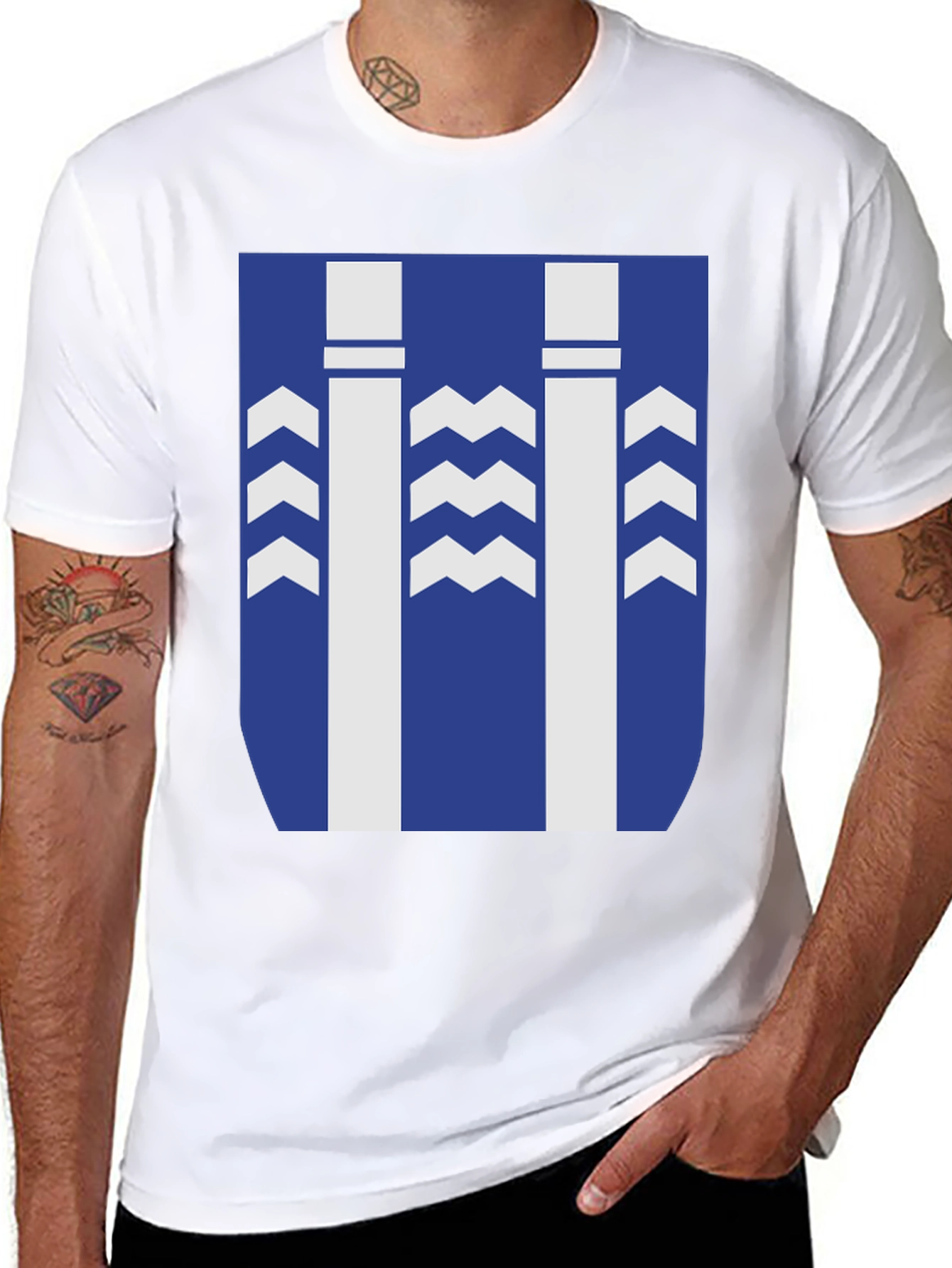 Stylish Graphic Tee - Blue & White Pattern Design