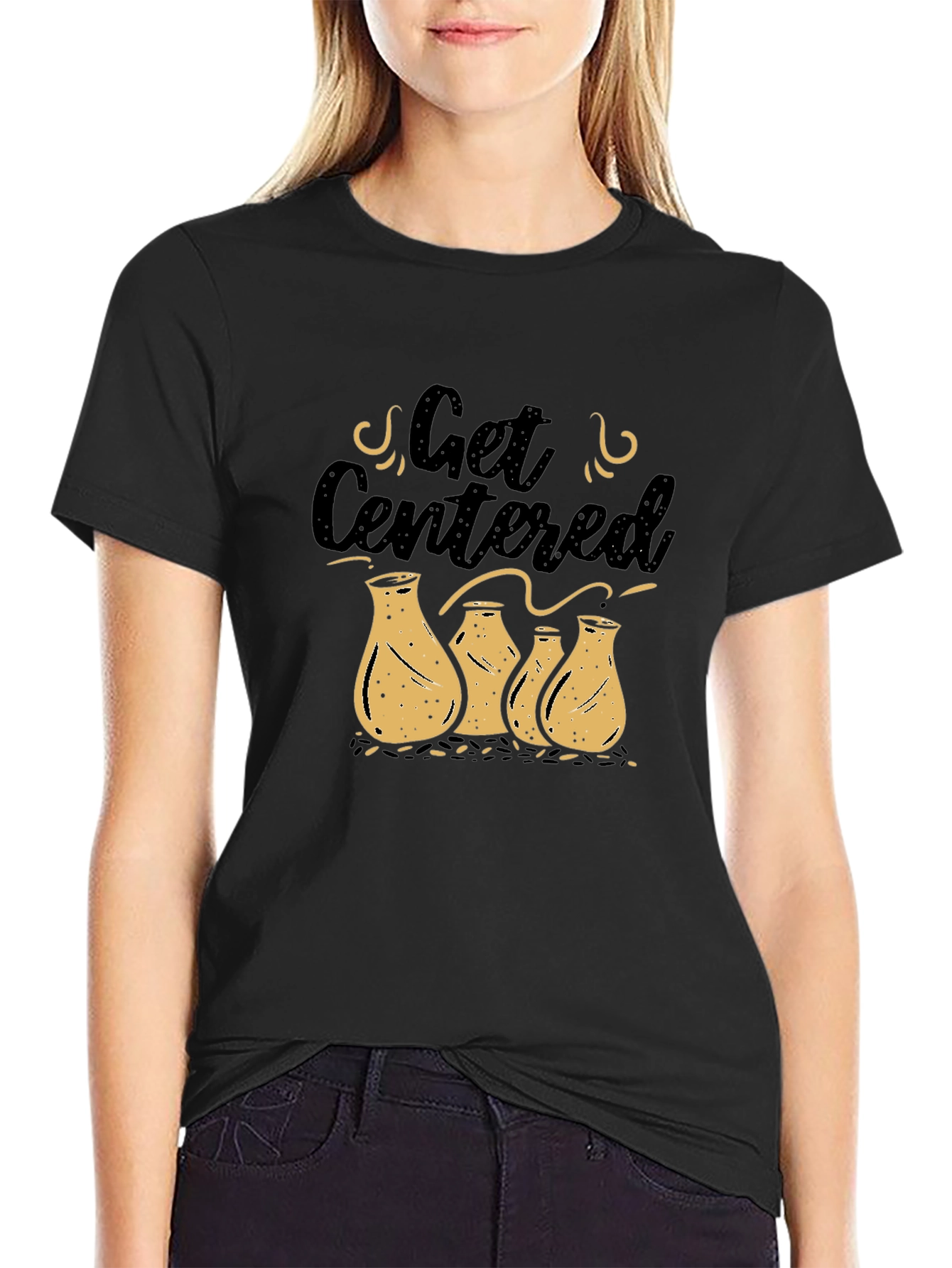 Get Centered Pottery Graphic Tee - Black Casual Top