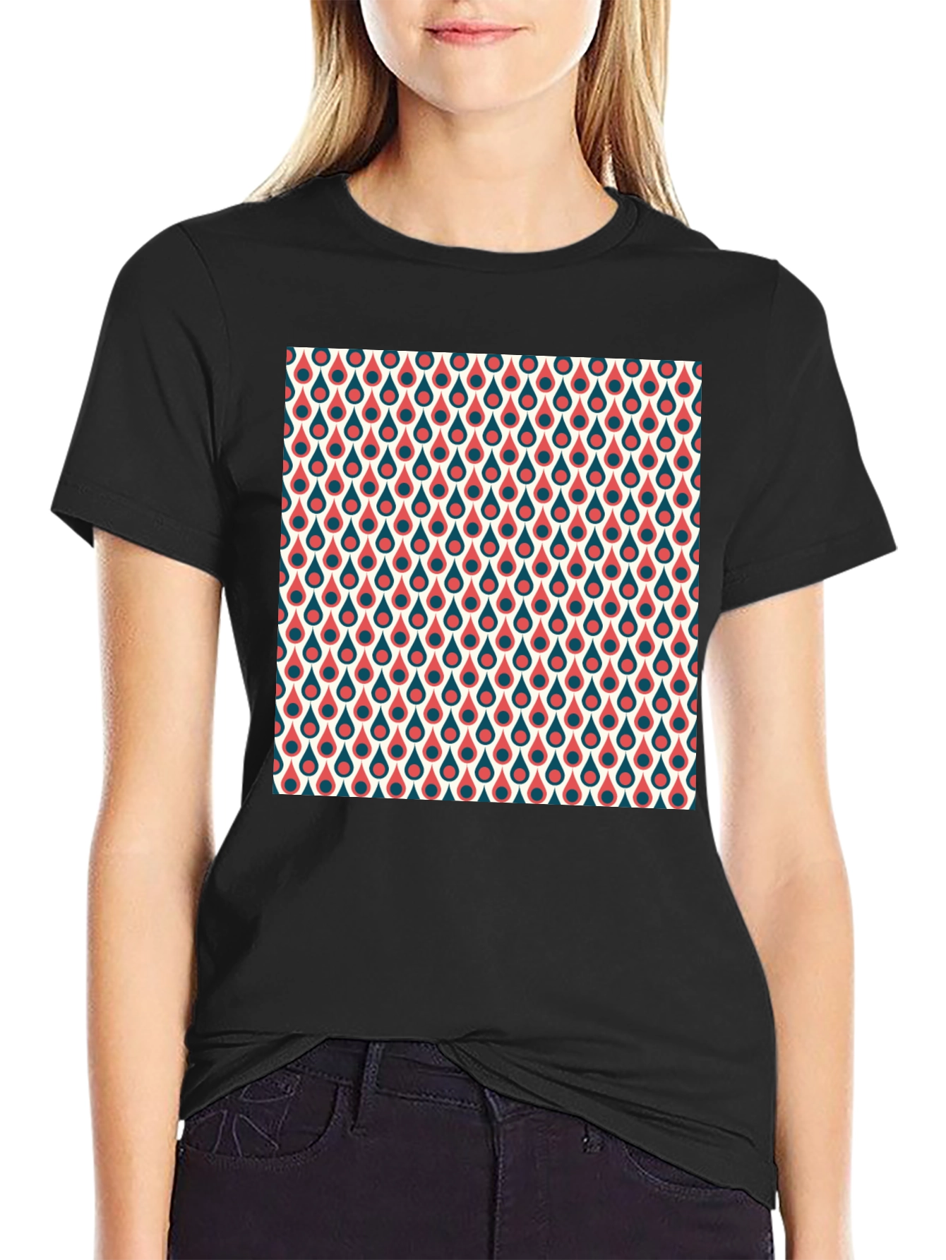 Retro Teardrop Pattern T-Shirt - Stylish Crew Neck Tee