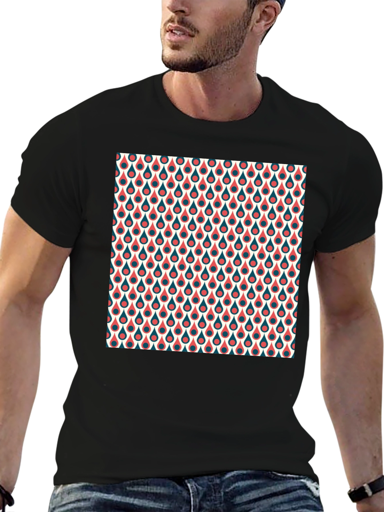Retro Teardrop Pattern T-Shirt - Stylish Crew Neck Tee