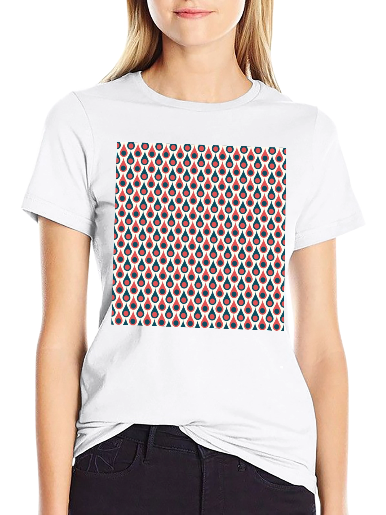 Retro Teardrop Pattern T-Shirt - Stylish Crew Neck Tee