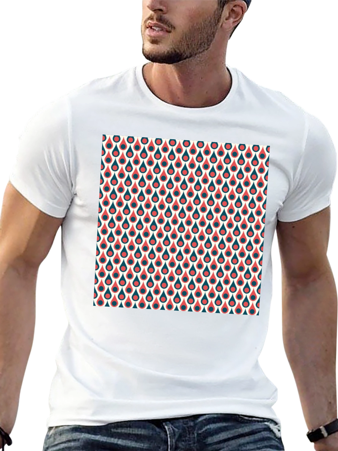 Retro Teardrop Pattern T-Shirt - Stylish Crew Neck Tee