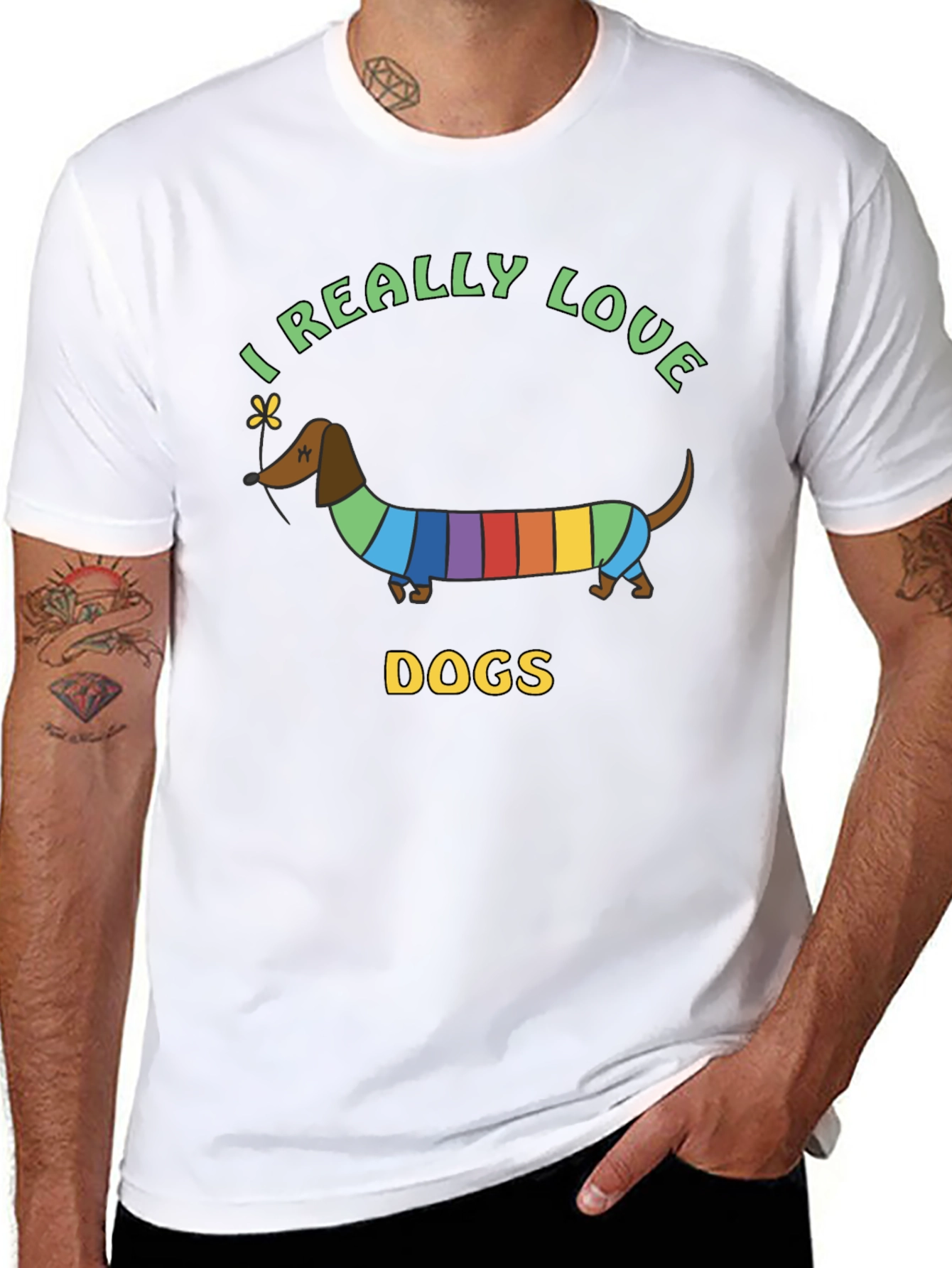 I Really Love Dogs T-Shirt Dachshund Rainbow