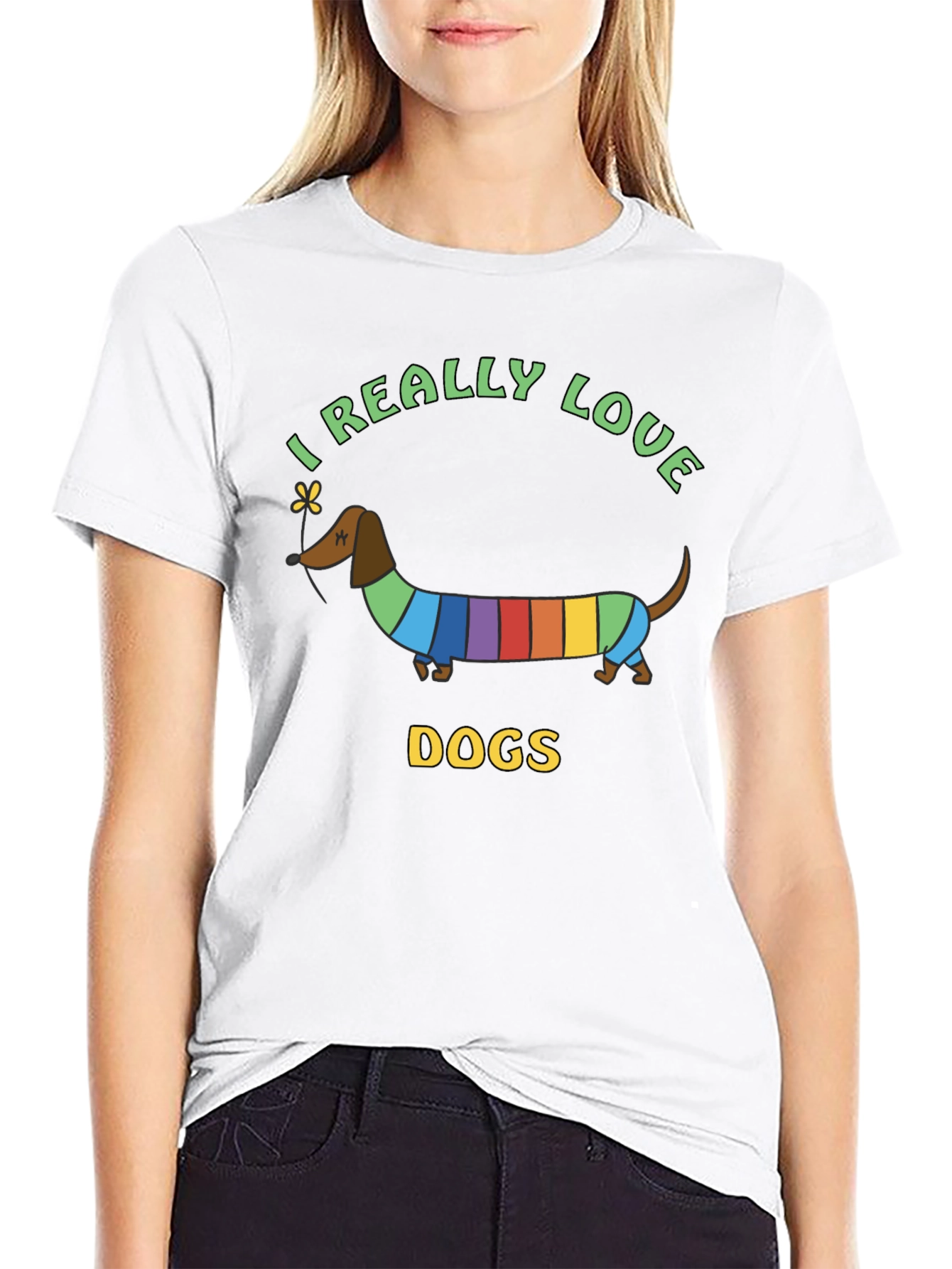 I Really Love Dogs T-Shirt Dachshund Rainbow