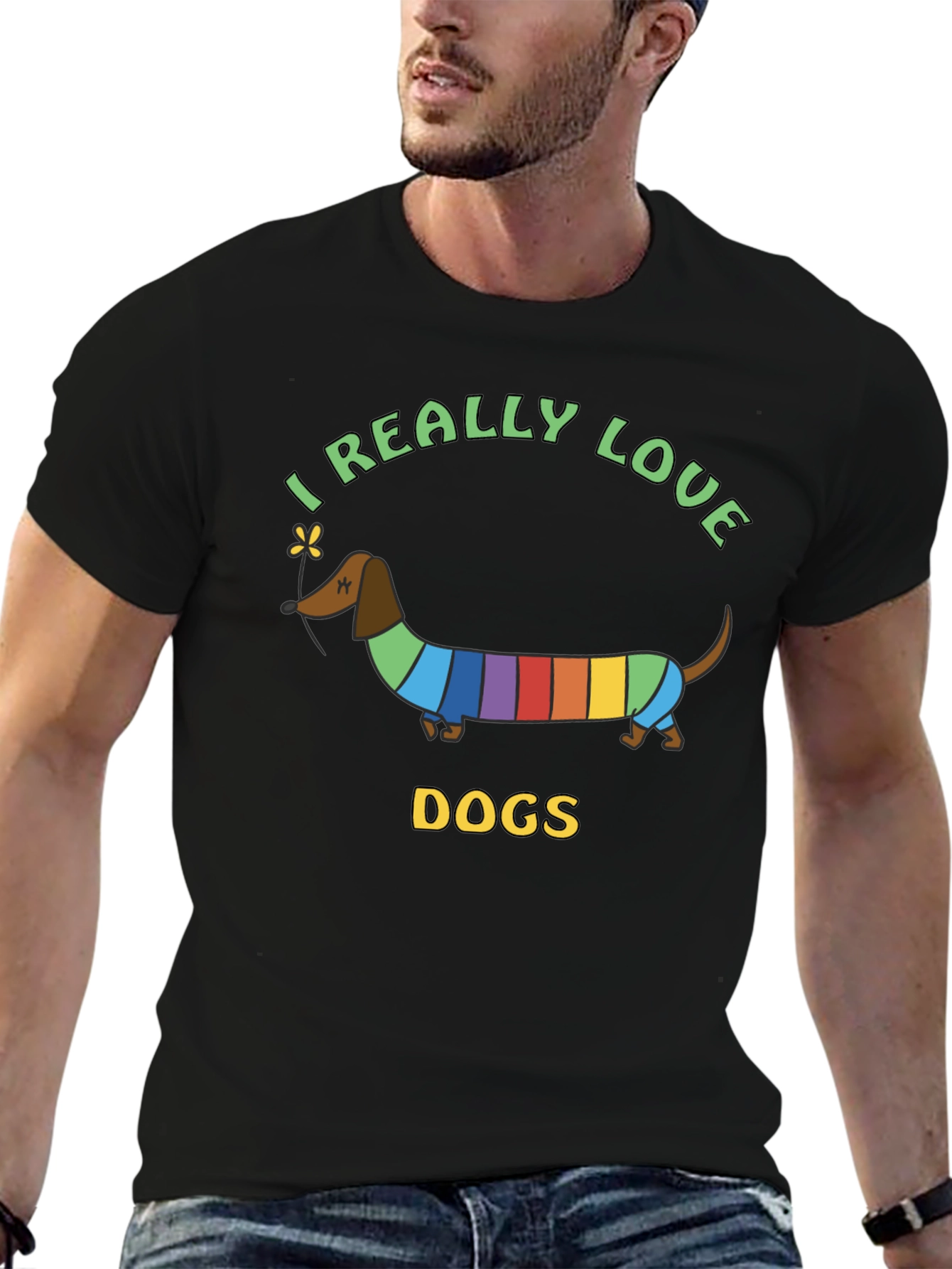 I Really Love Dogs T-Shirt Dachshund Rainbow