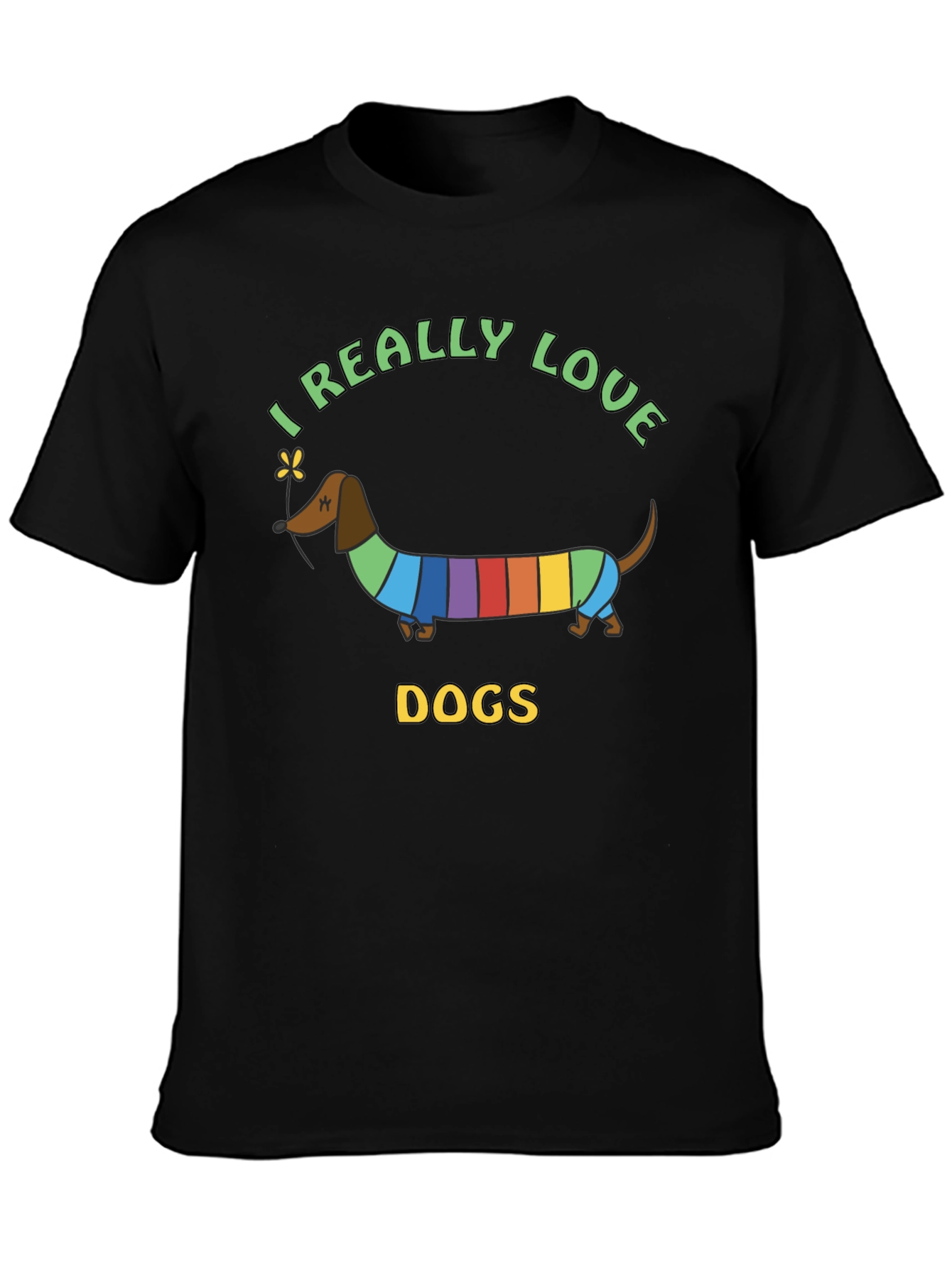 I Really Love Dogs T-Shirt Dachshund Rainbow