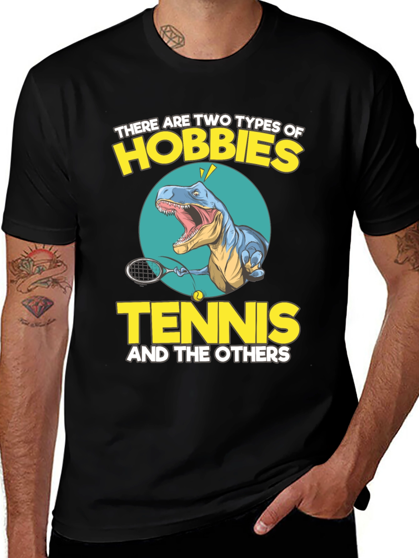 Tennis Dinosaur Graphic Tee - Funny Hobby Shirt