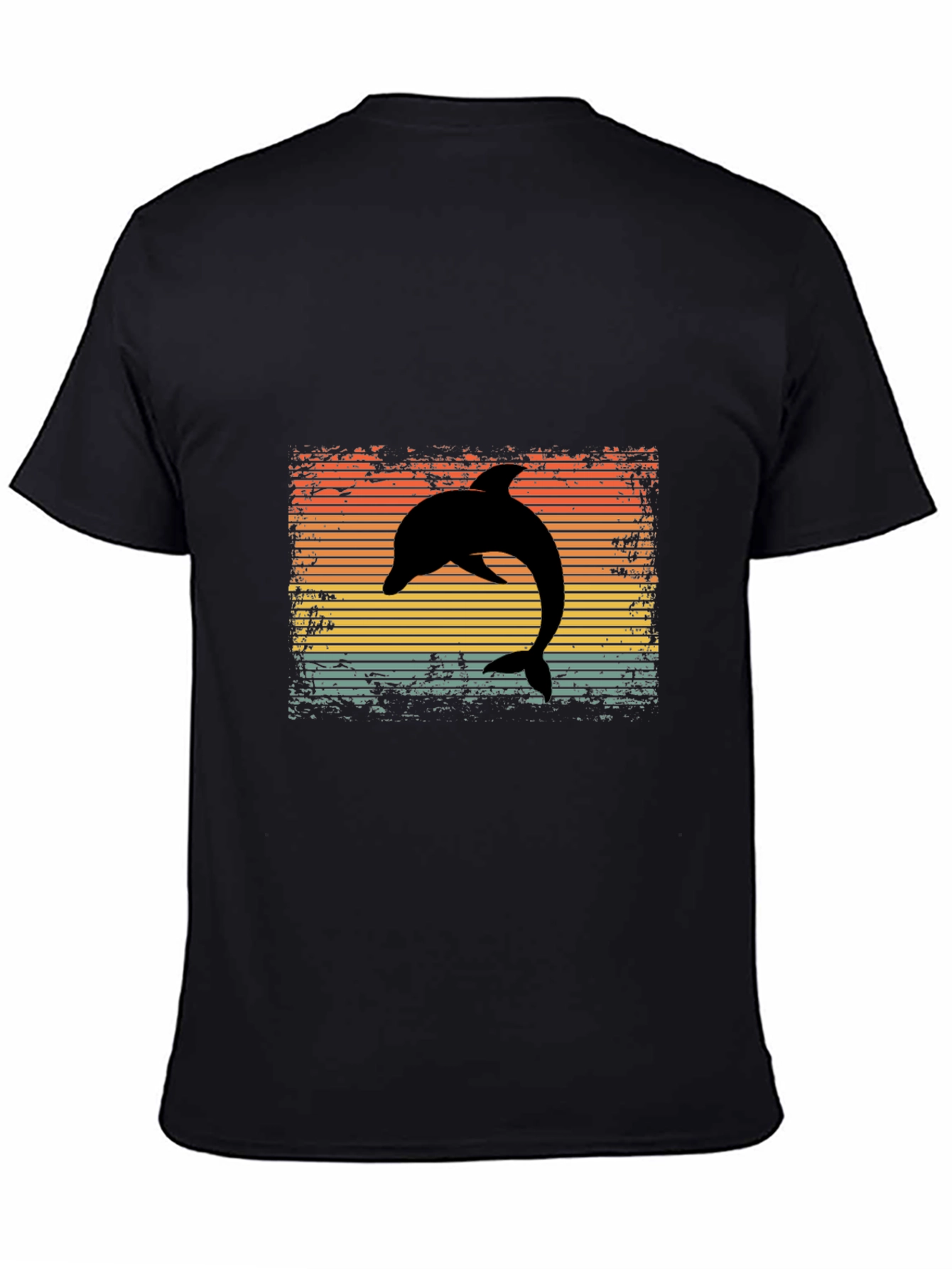 Retro Dolphin Graphic Tee - Black Cotton T-Shirt