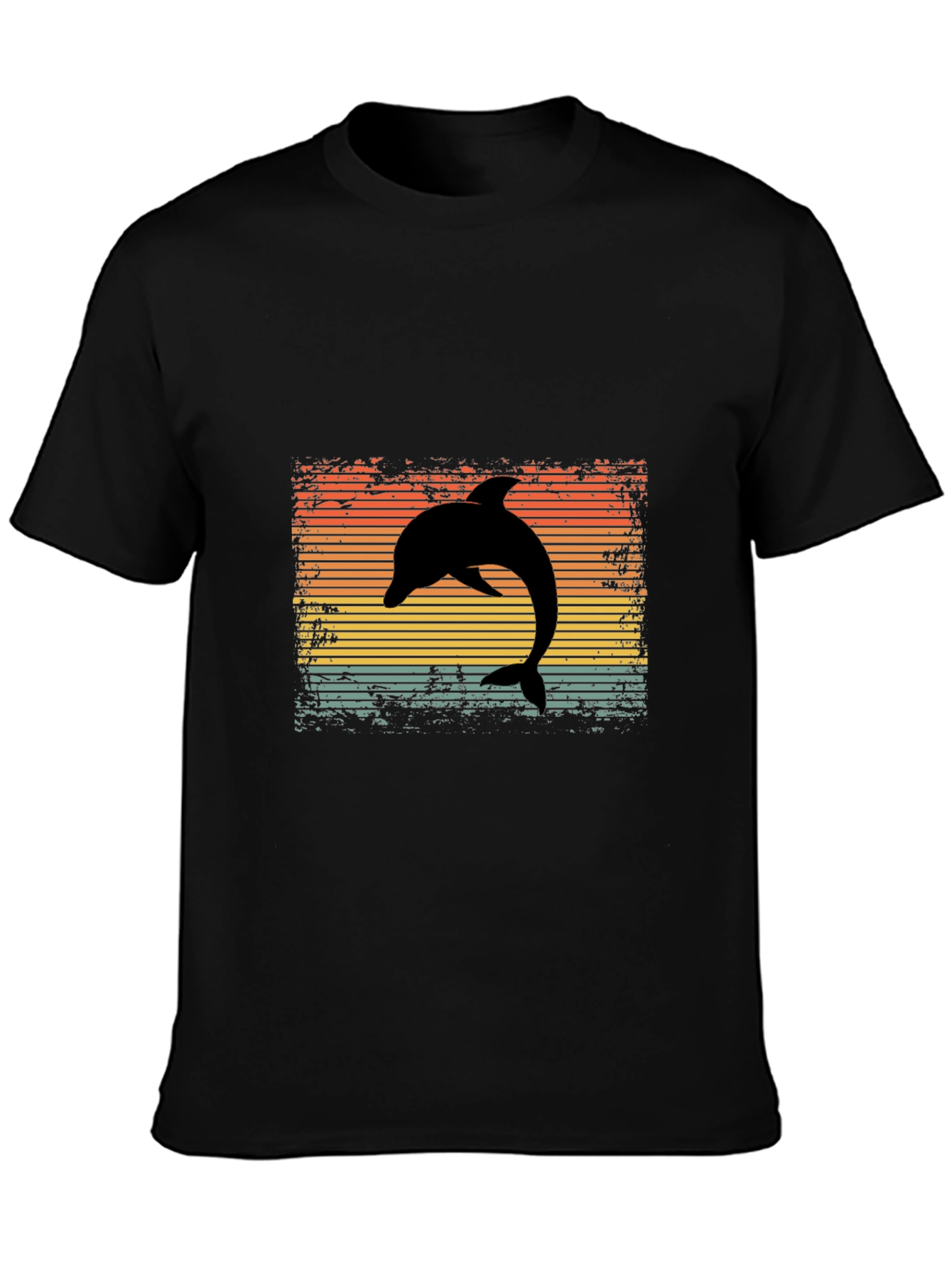 Retro Dolphin Graphic Tee - Black Cotton T-Shirt