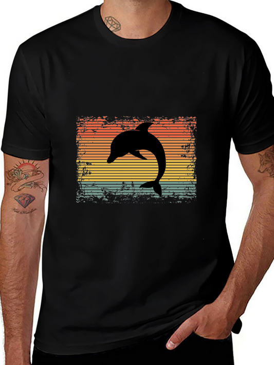 Retro Dolphin Graphic Tee - Black Cotton T-Shirt