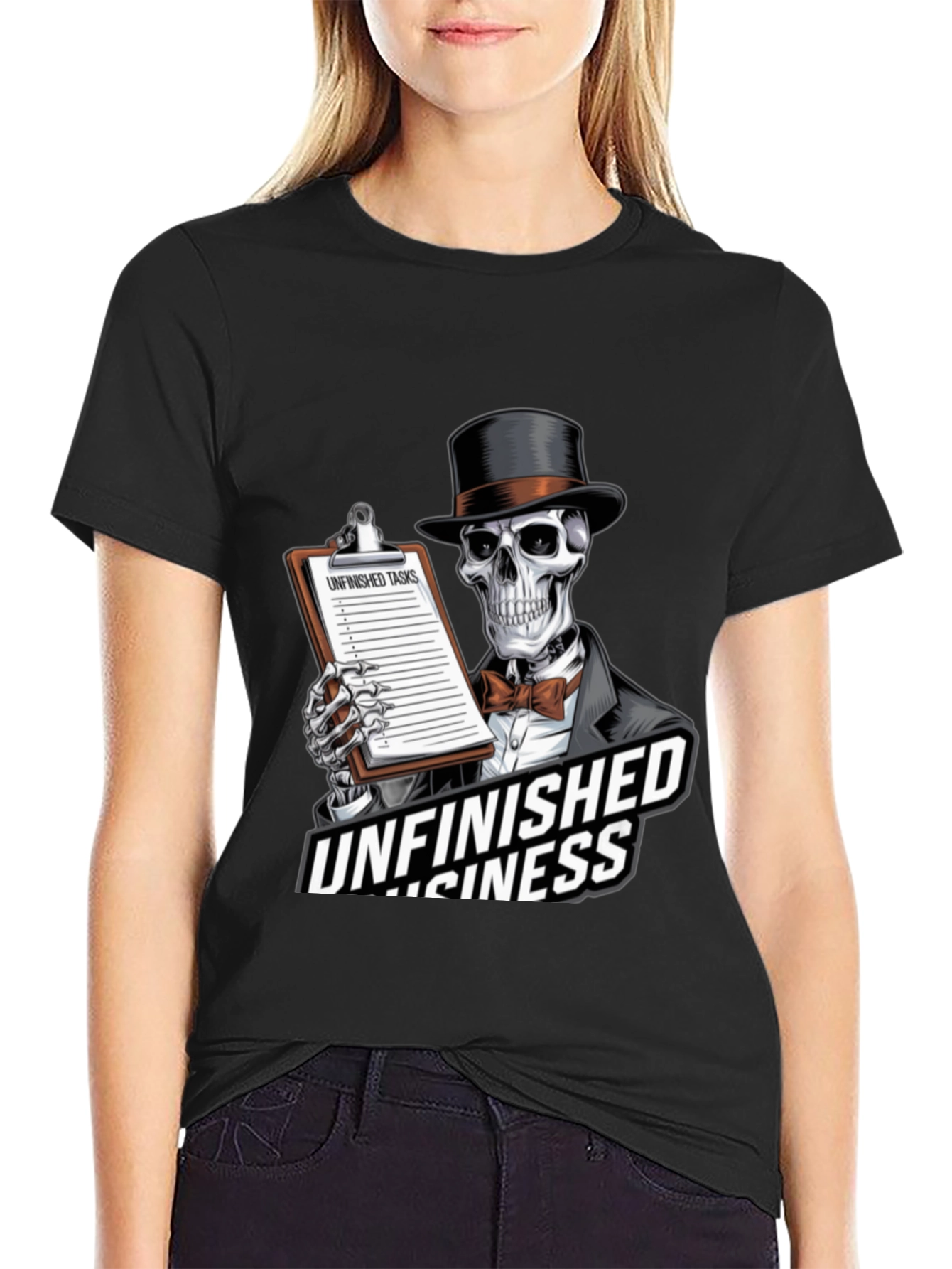 Unfinished Business Skeleton Graphic T-Shirt