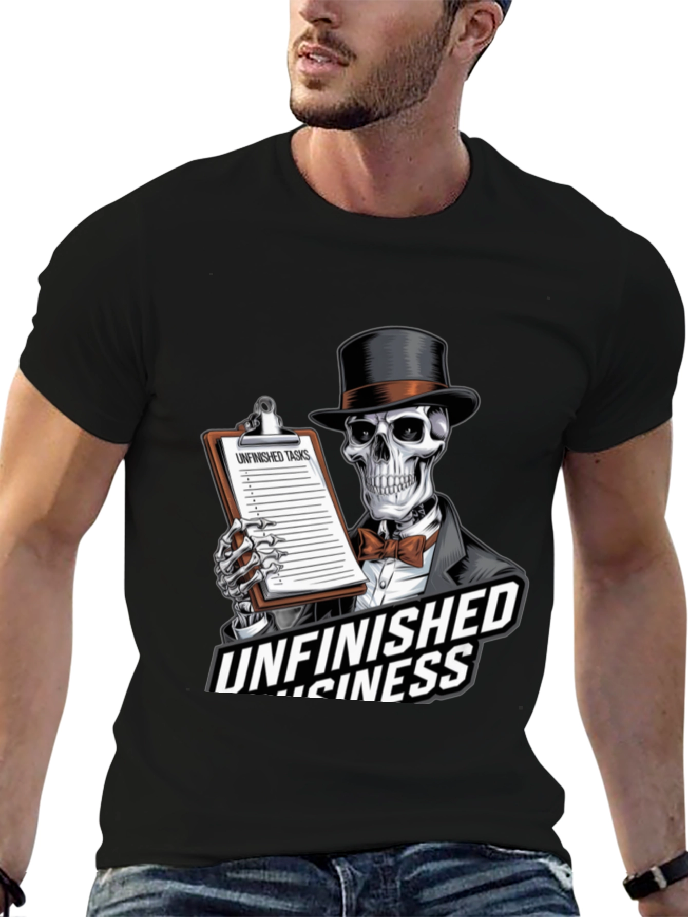 Unfinished Business Skeleton Graphic T-Shirt