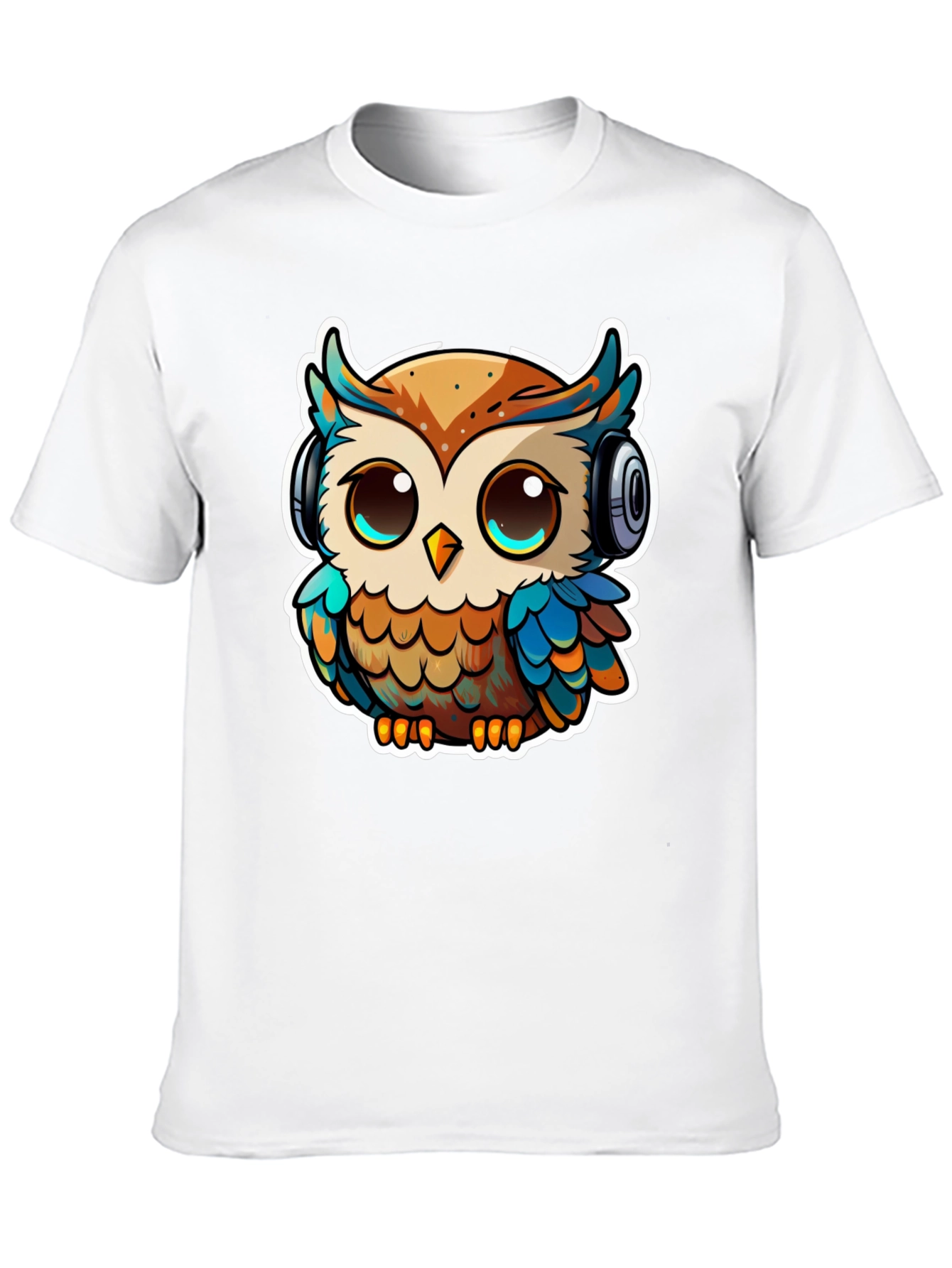 Owl with Headphones Black T-Shirt