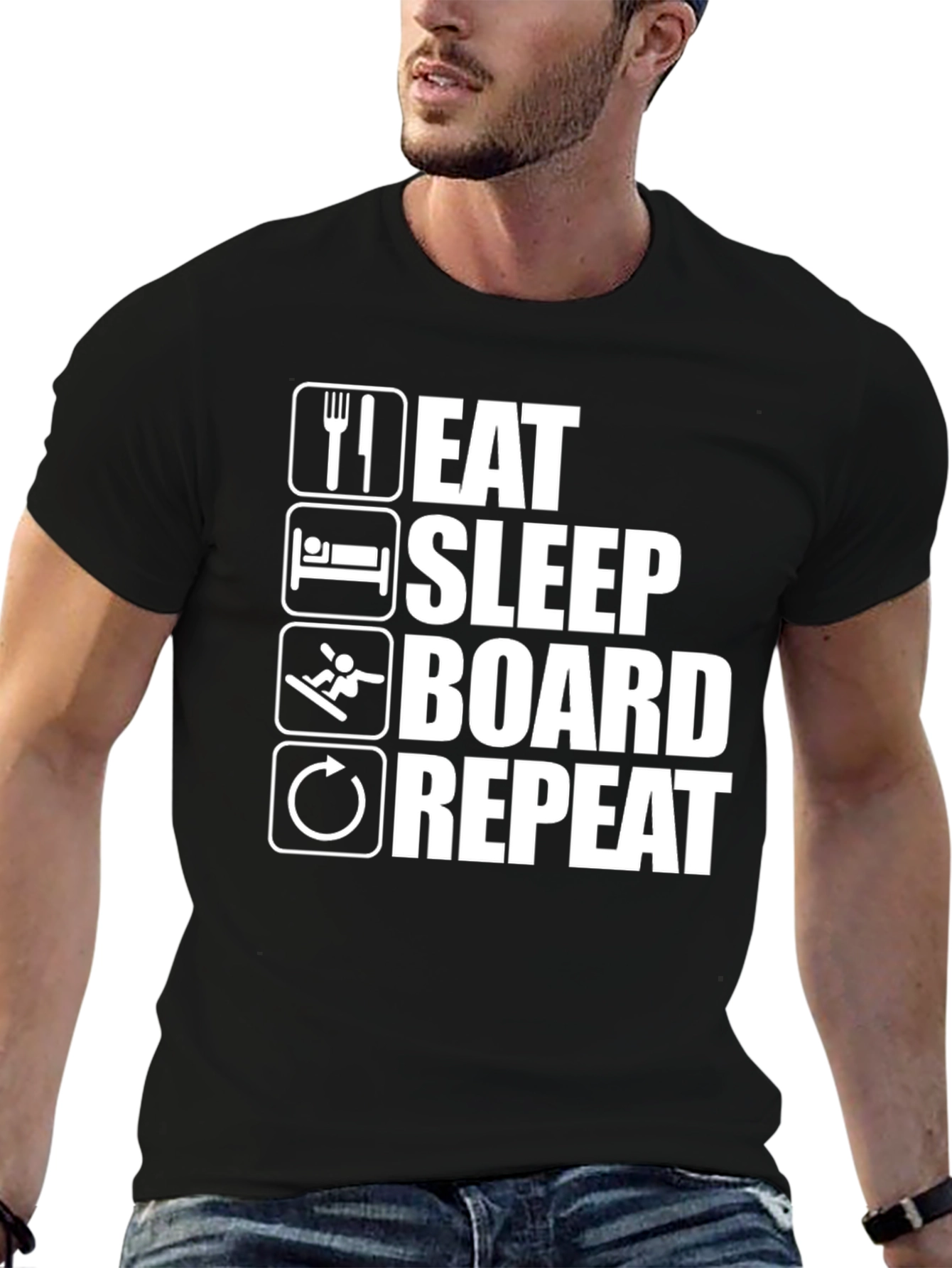 Eat Sleep Board Repeat Black Graphic Tee