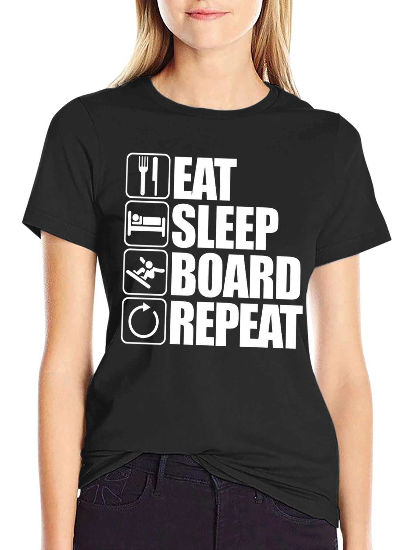Eat Sleep Board Repeat Black Graphic Tee