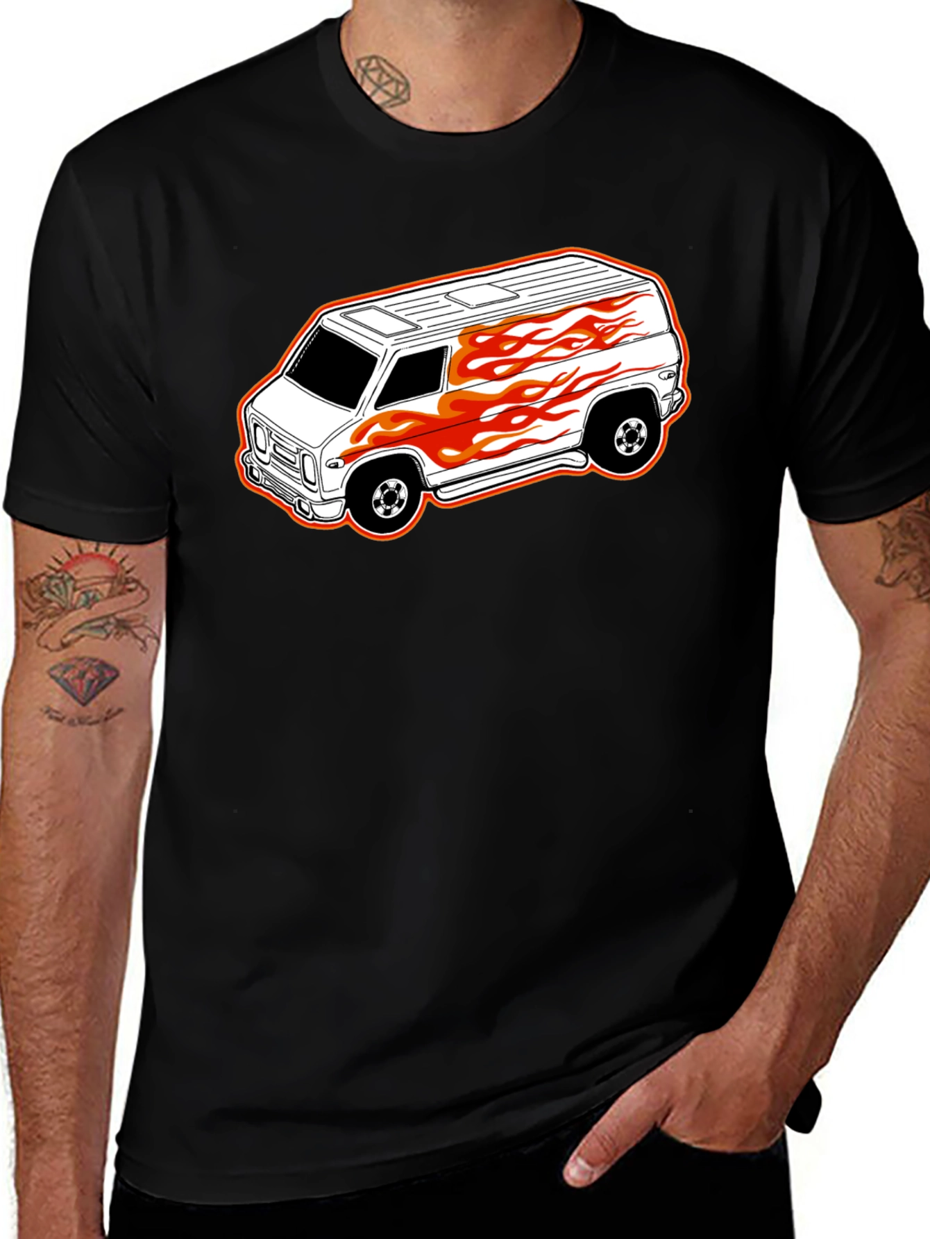 Black T-Shirt with Custom Van Graphic