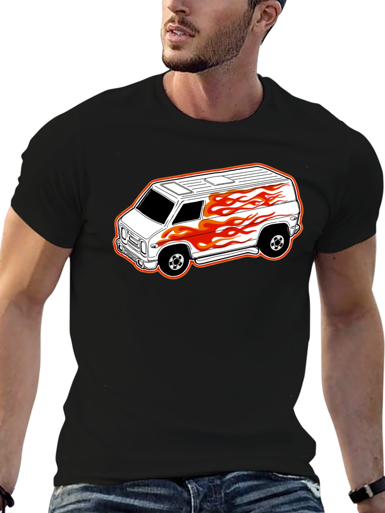 Black T-Shirt with Custom Van Graphic