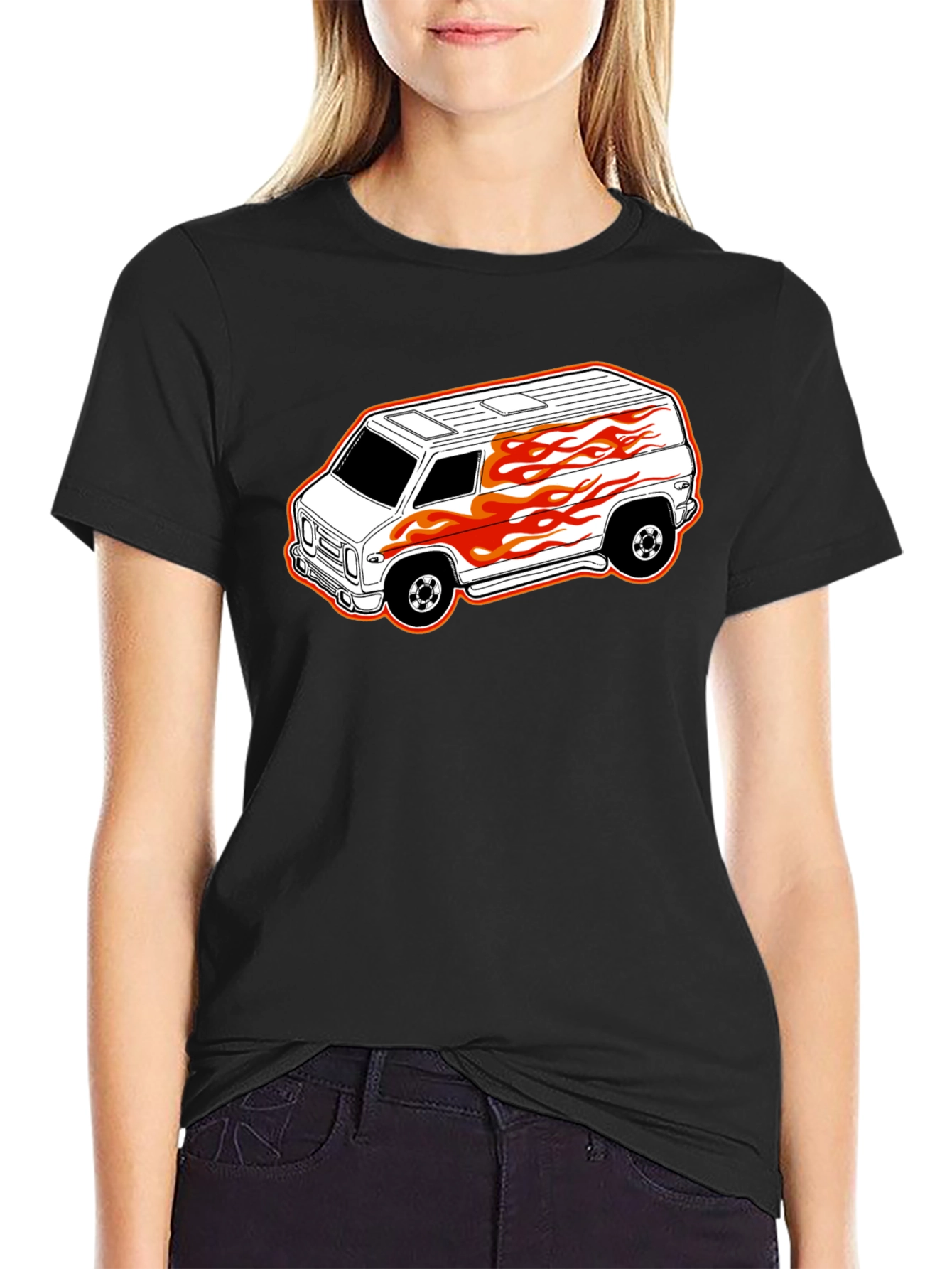 Black T-Shirt with Custom Van Graphic
