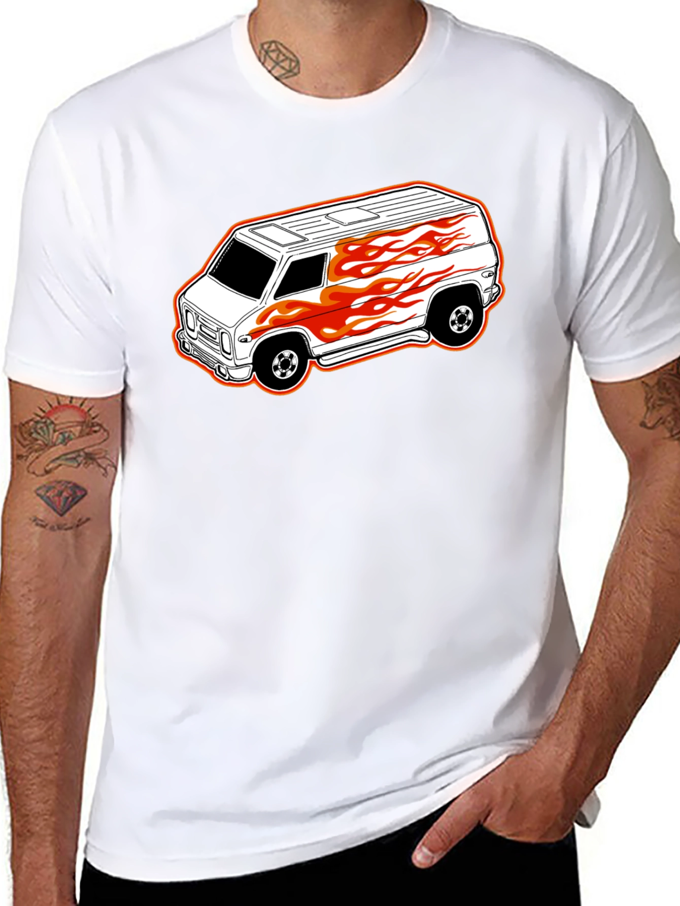 Black T-Shirt with Custom Van Graphic
