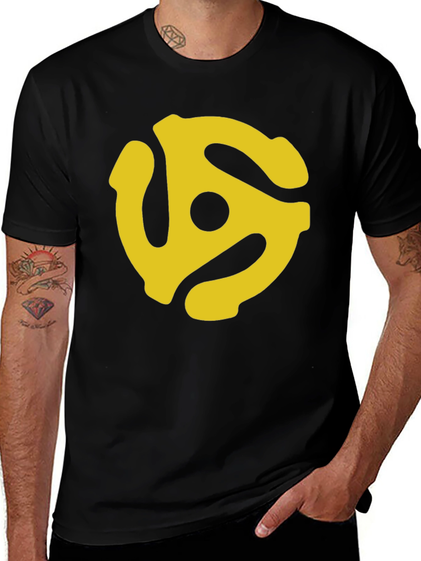 Retro Yellow Record Adapter Black T-Shirt