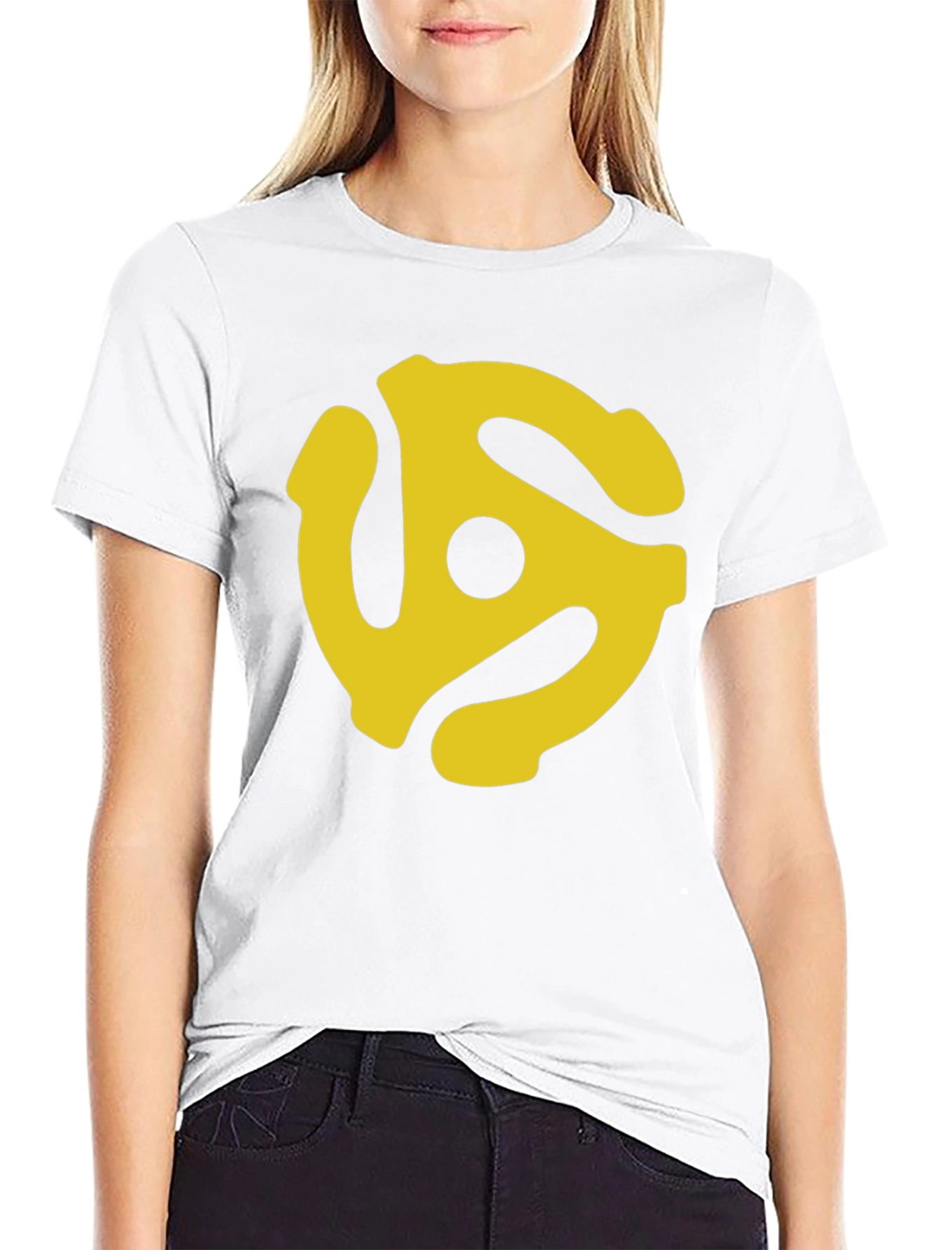 Retro Yellow Record Adapter Black T-Shirt