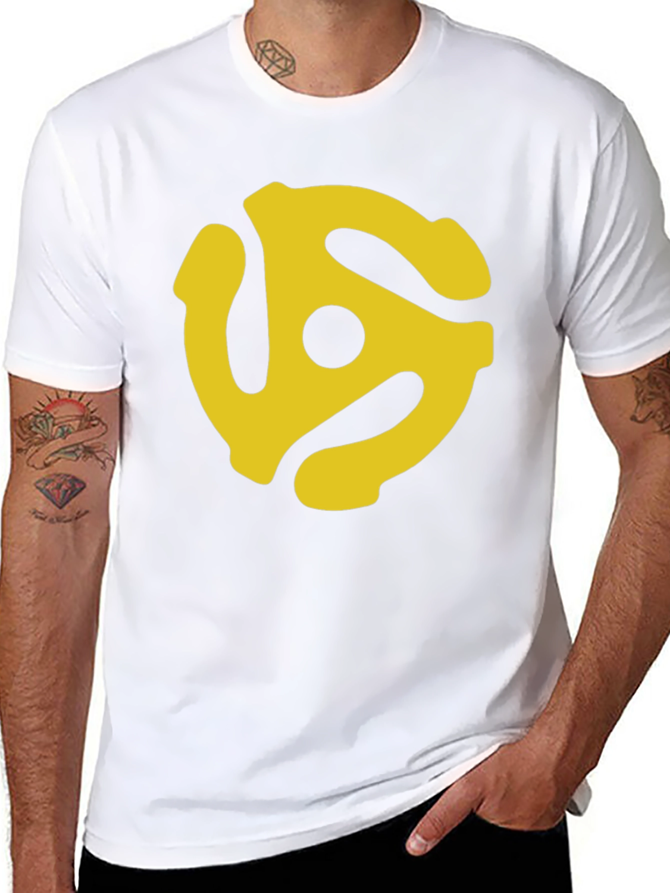Retro Yellow Record Adapter Black T-Shirt