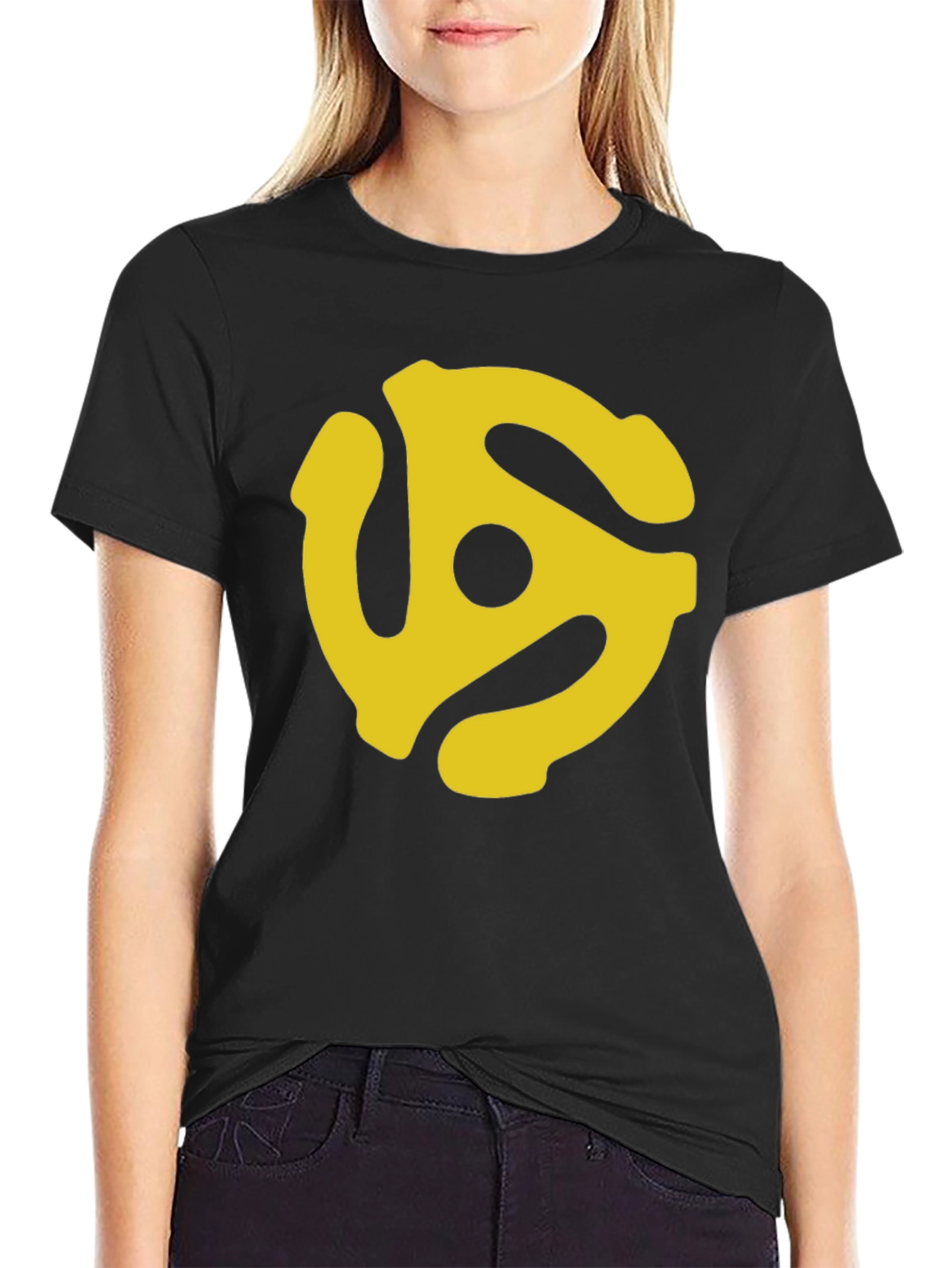 Retro Yellow Record Adapter Black T-Shirt