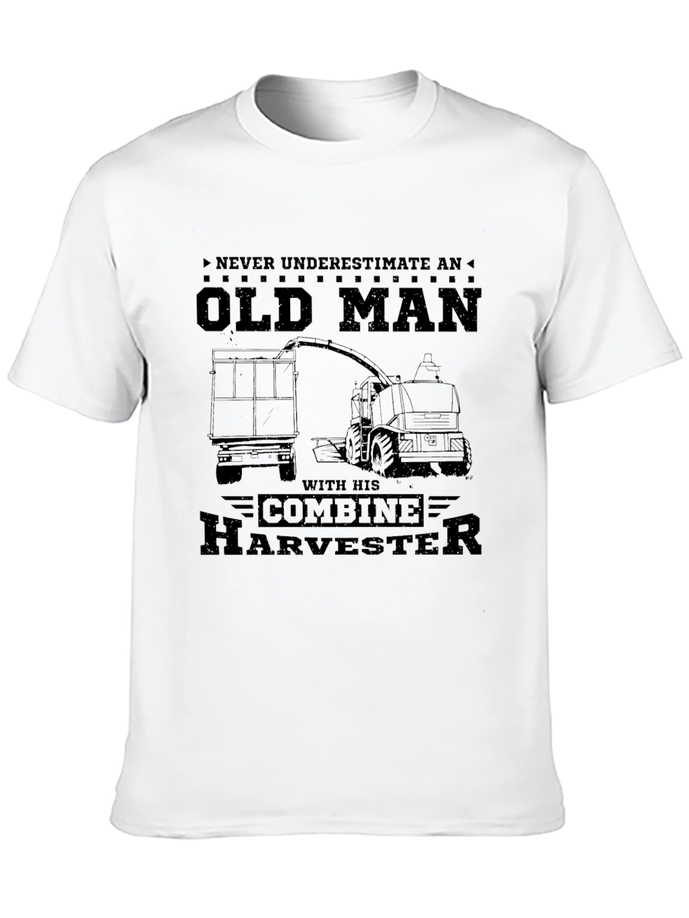 Old Man Combine Harvester T-Shirt - Black