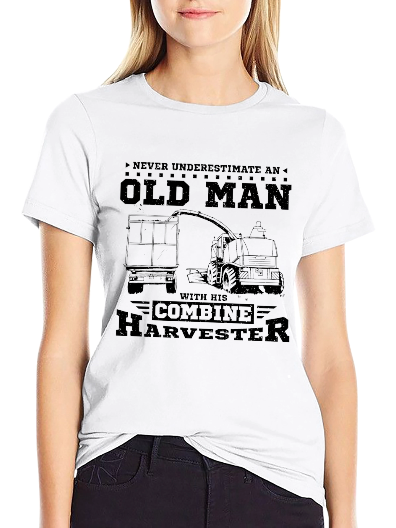 Old Man Combine Harvester T-Shirt - Black