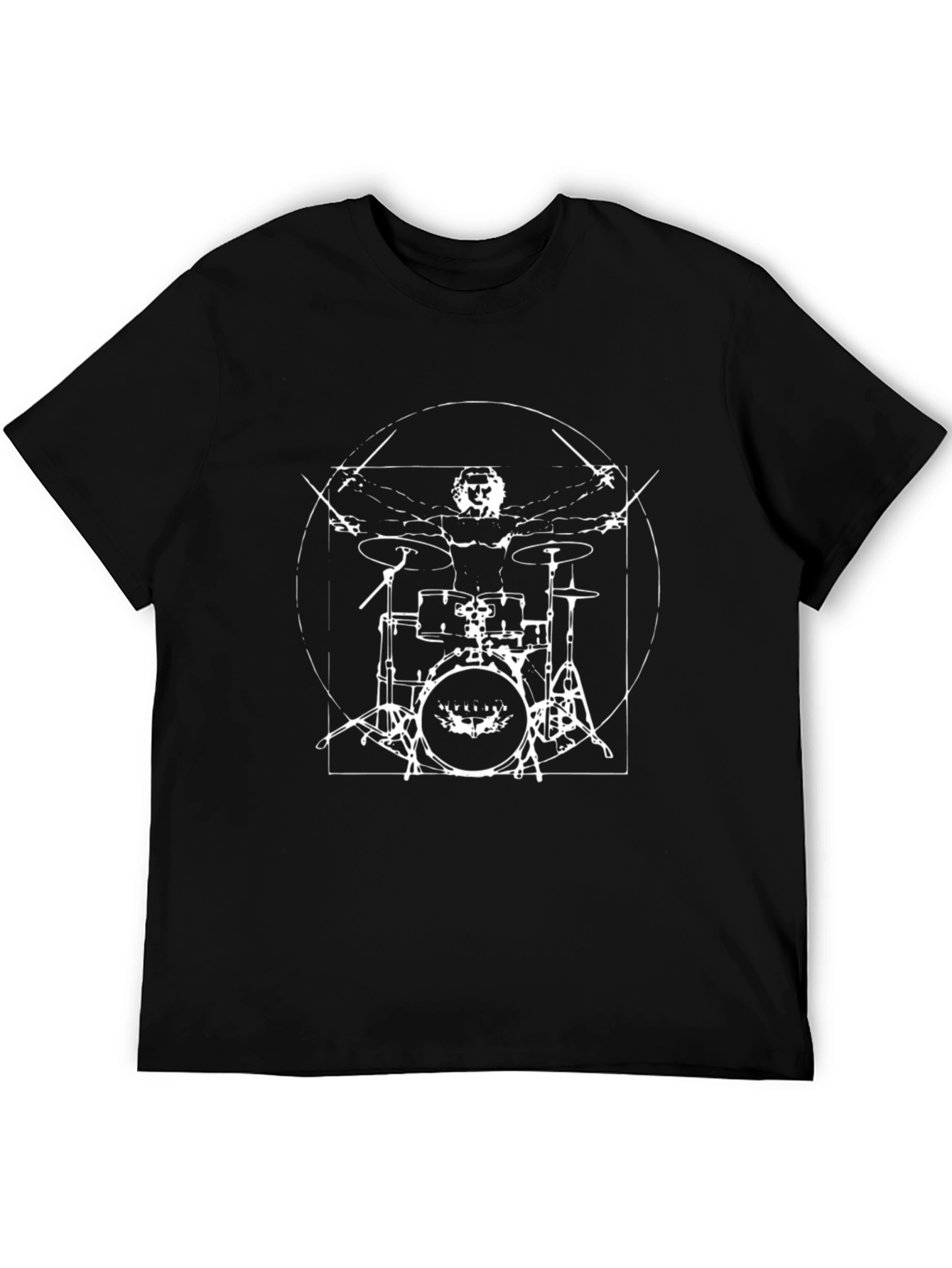 Drummer Vitruvian Man T-Shirt - Black Cotton Tee