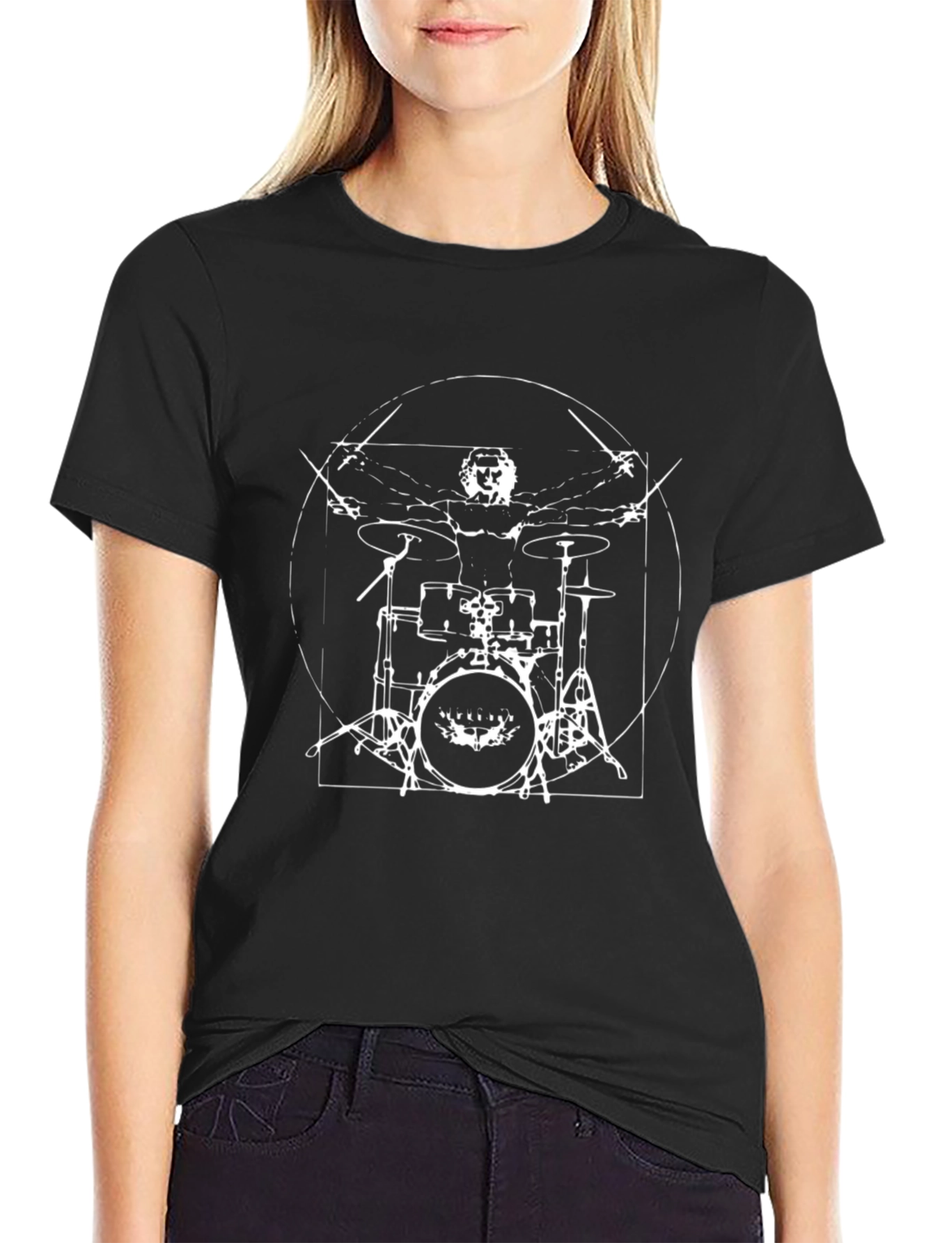 Drummer Vitruvian Man T-Shirt - Black Cotton Tee