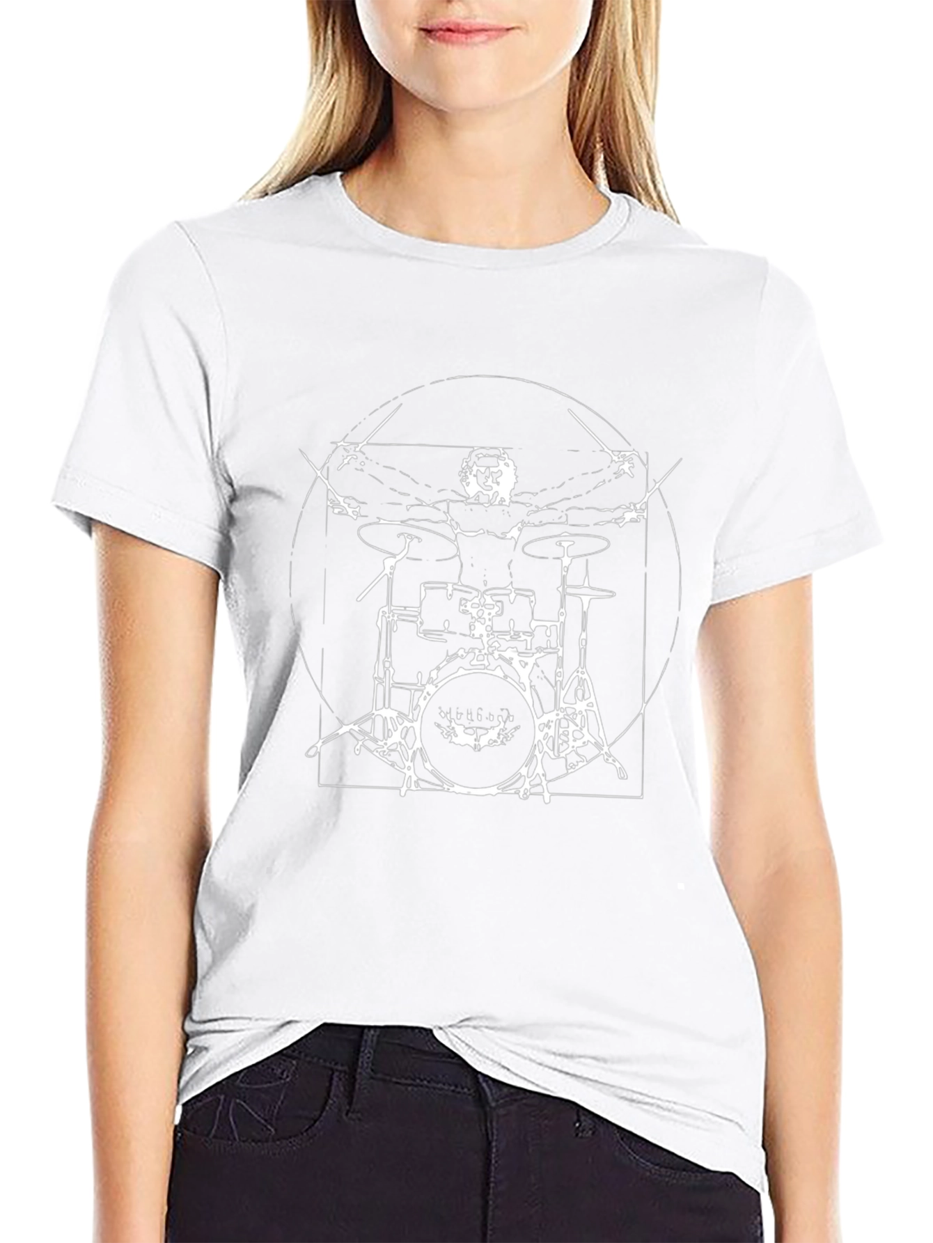Drummer Vitruvian Man T-Shirt - Black Cotton Tee