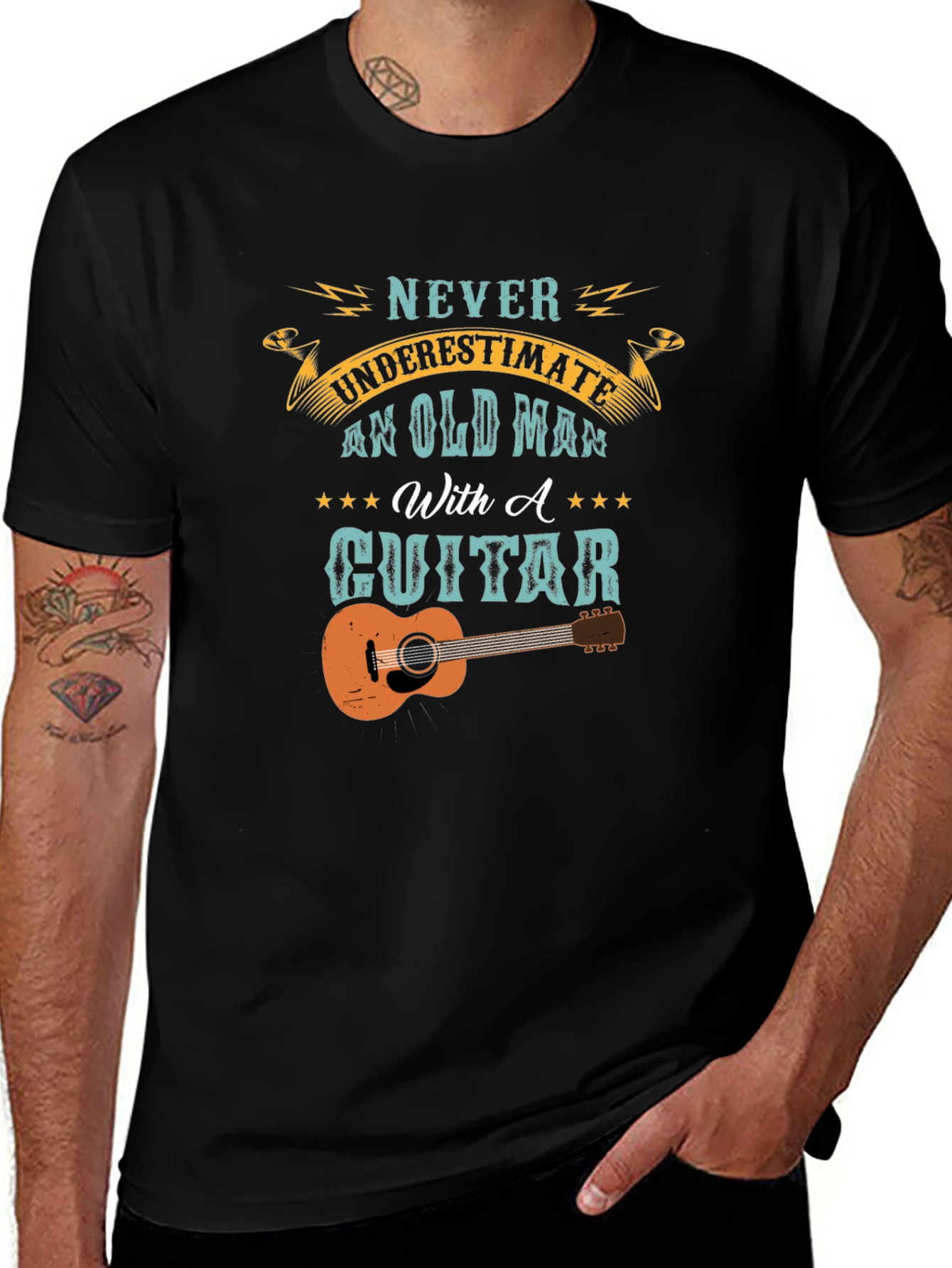Old Man With A Guitar Graphic Tee - Black