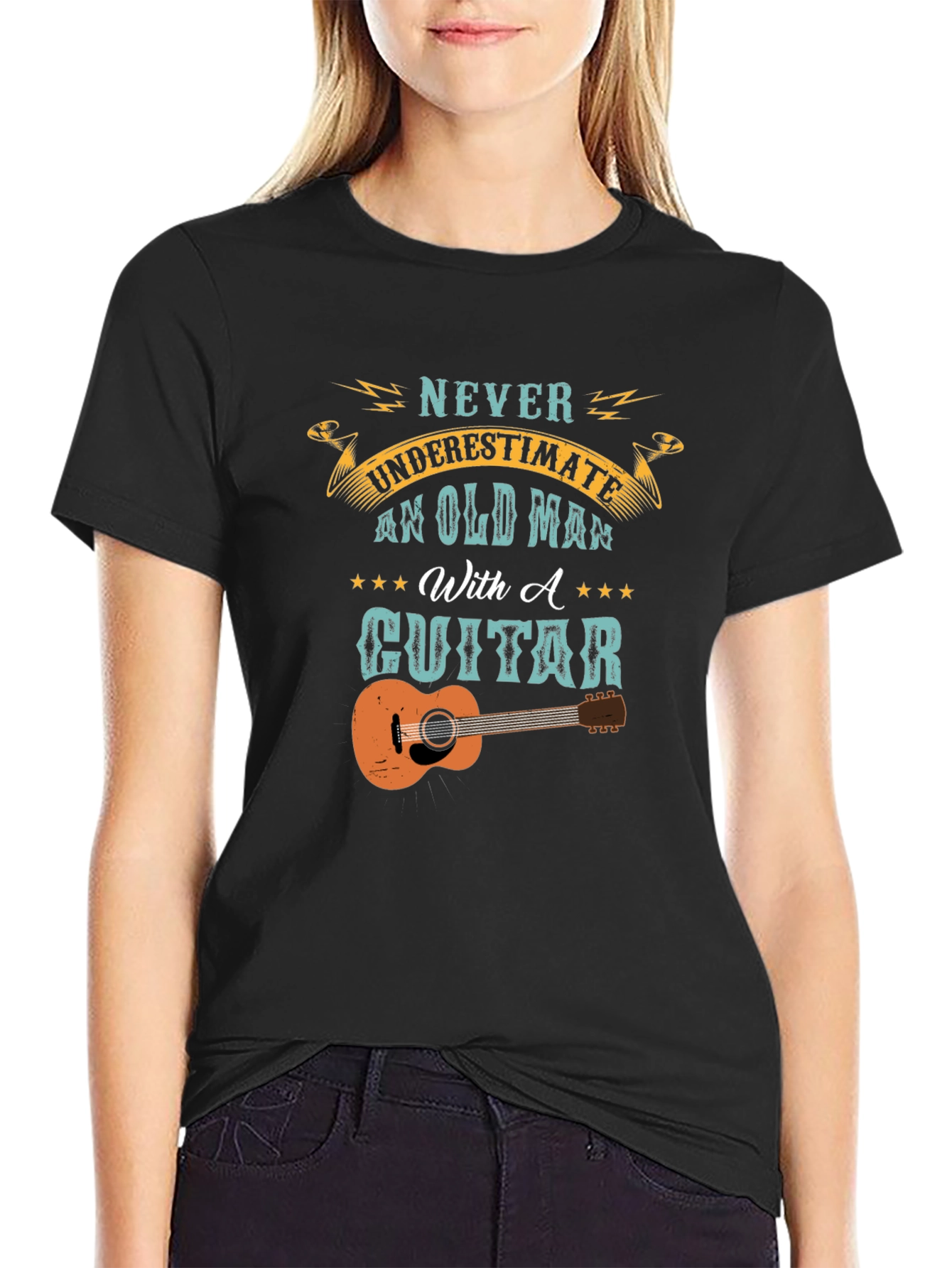 Old Man With A Guitar Graphic Tee - Black