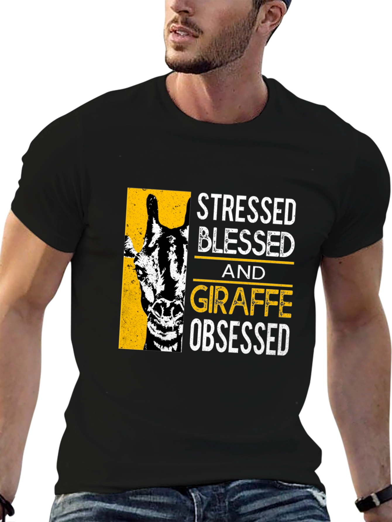 Stressed Blessed Giraffe Obsessed Graphic T-Shirt