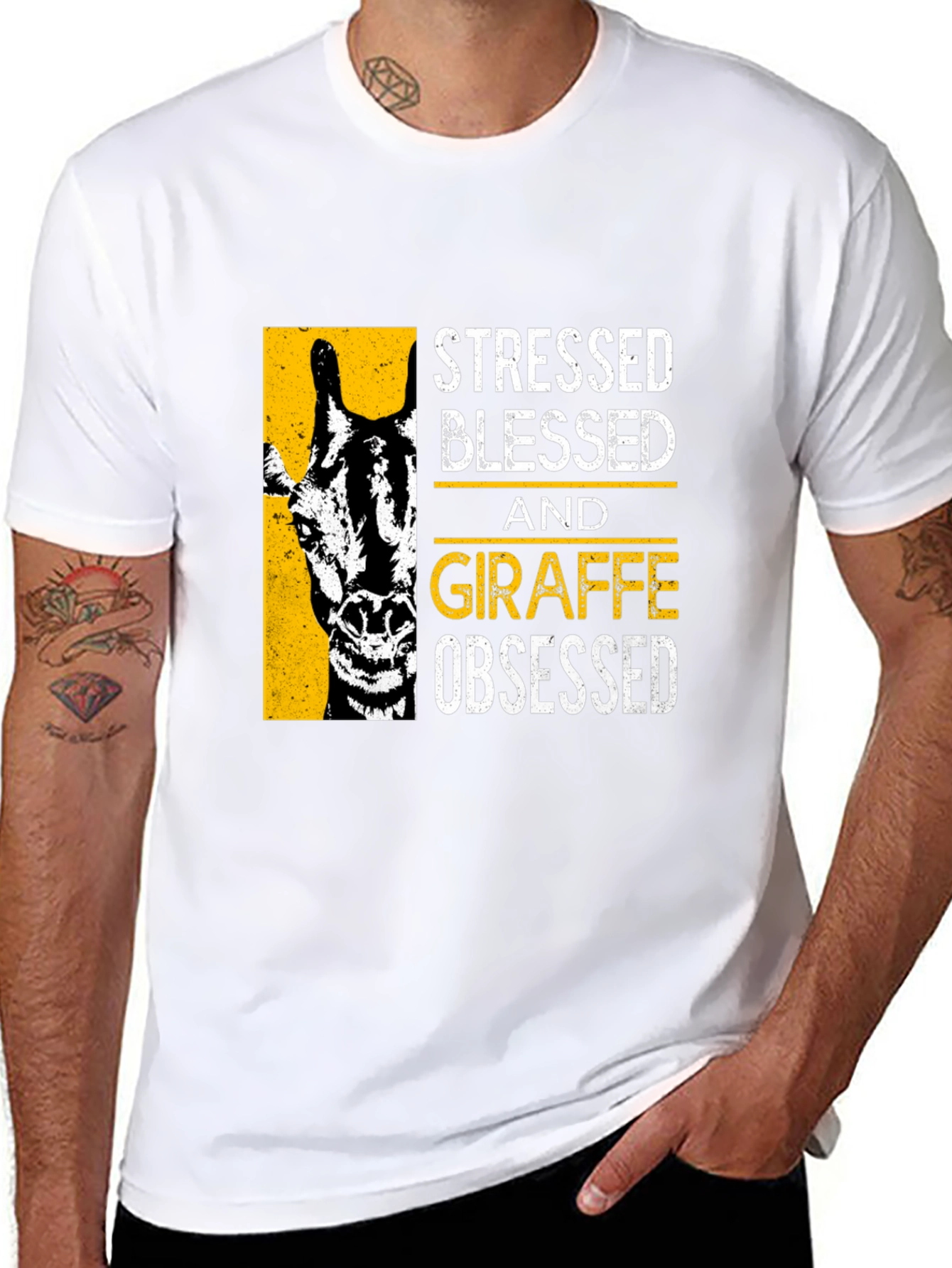 Stressed Blessed Giraffe Obsessed Graphic T-Shirt