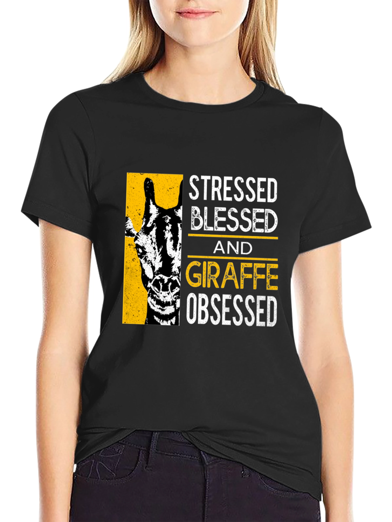 Stressed Blessed Giraffe Obsessed Graphic T-Shirt