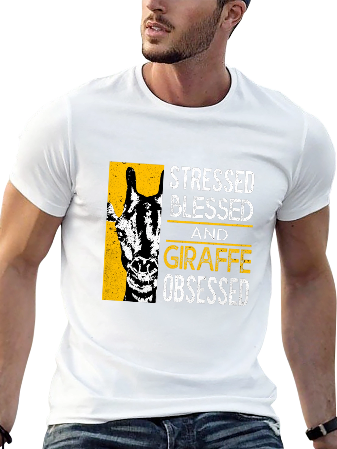 Stressed Blessed Giraffe Obsessed Graphic T-Shirt