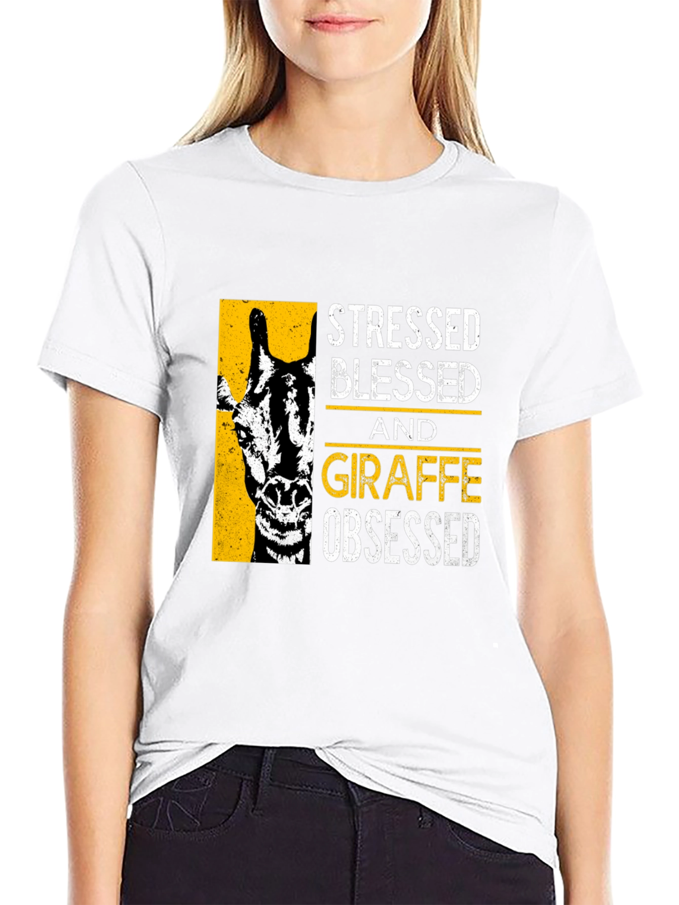 Stressed Blessed Giraffe Obsessed Graphic T-Shirt