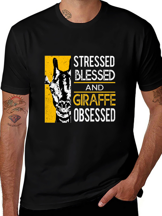 Stressed Blessed Giraffe Obsessed Graphic T-Shirt