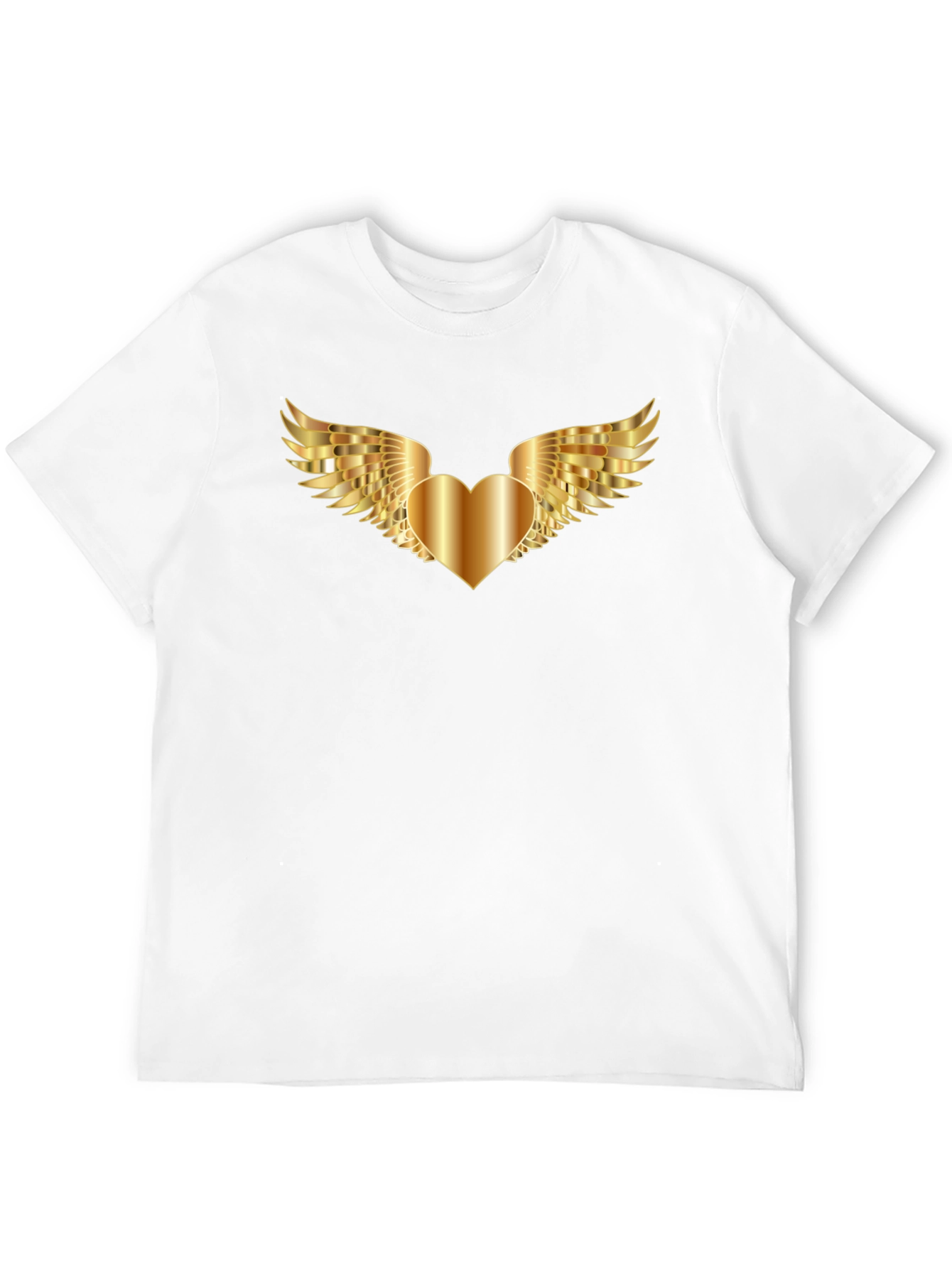 Black T-Shirt with Golden Heart Wings Graphic