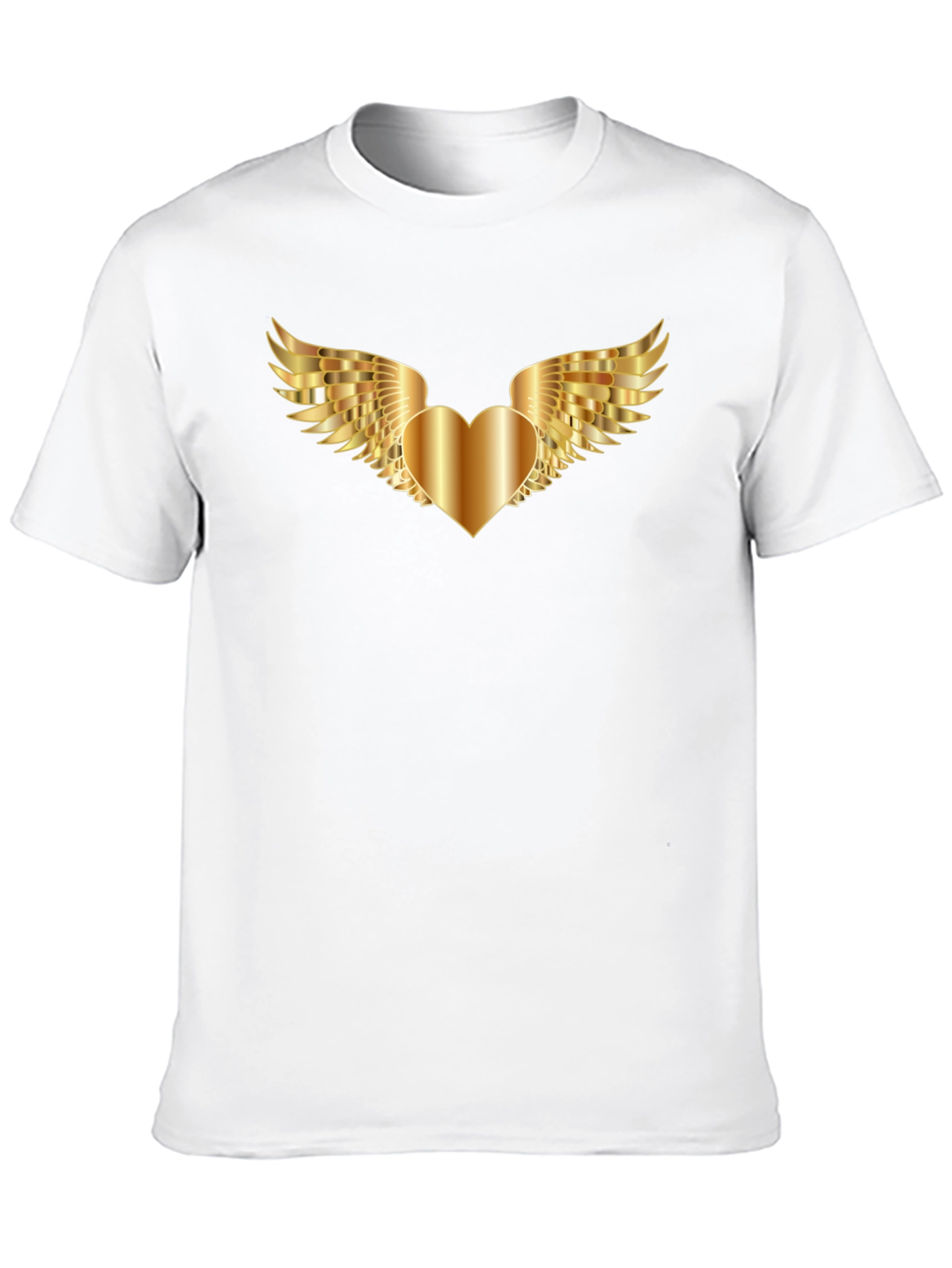 Black T-Shirt with Golden Heart Wings Graphic