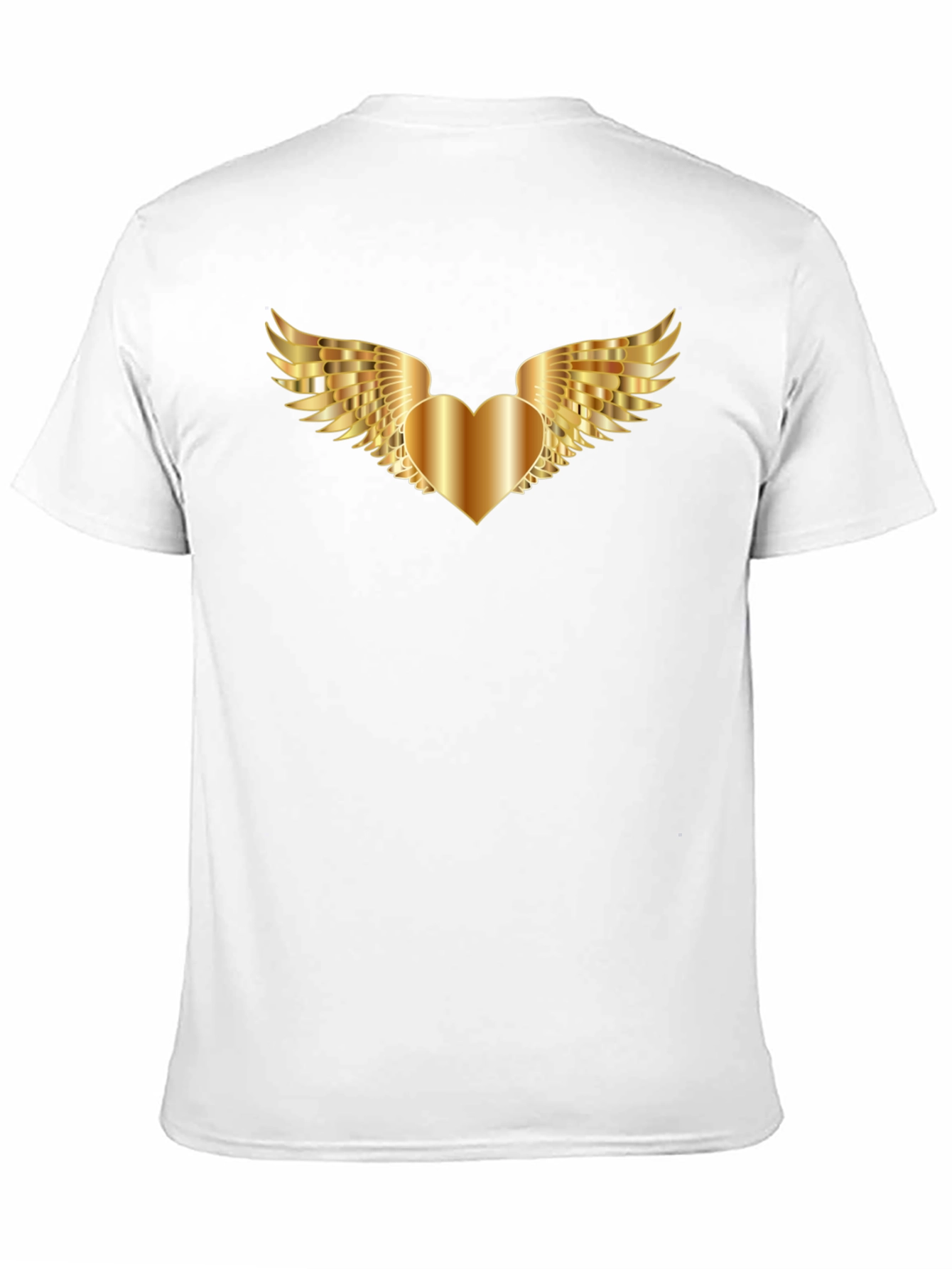 Black T-Shirt with Golden Heart Wings Graphic