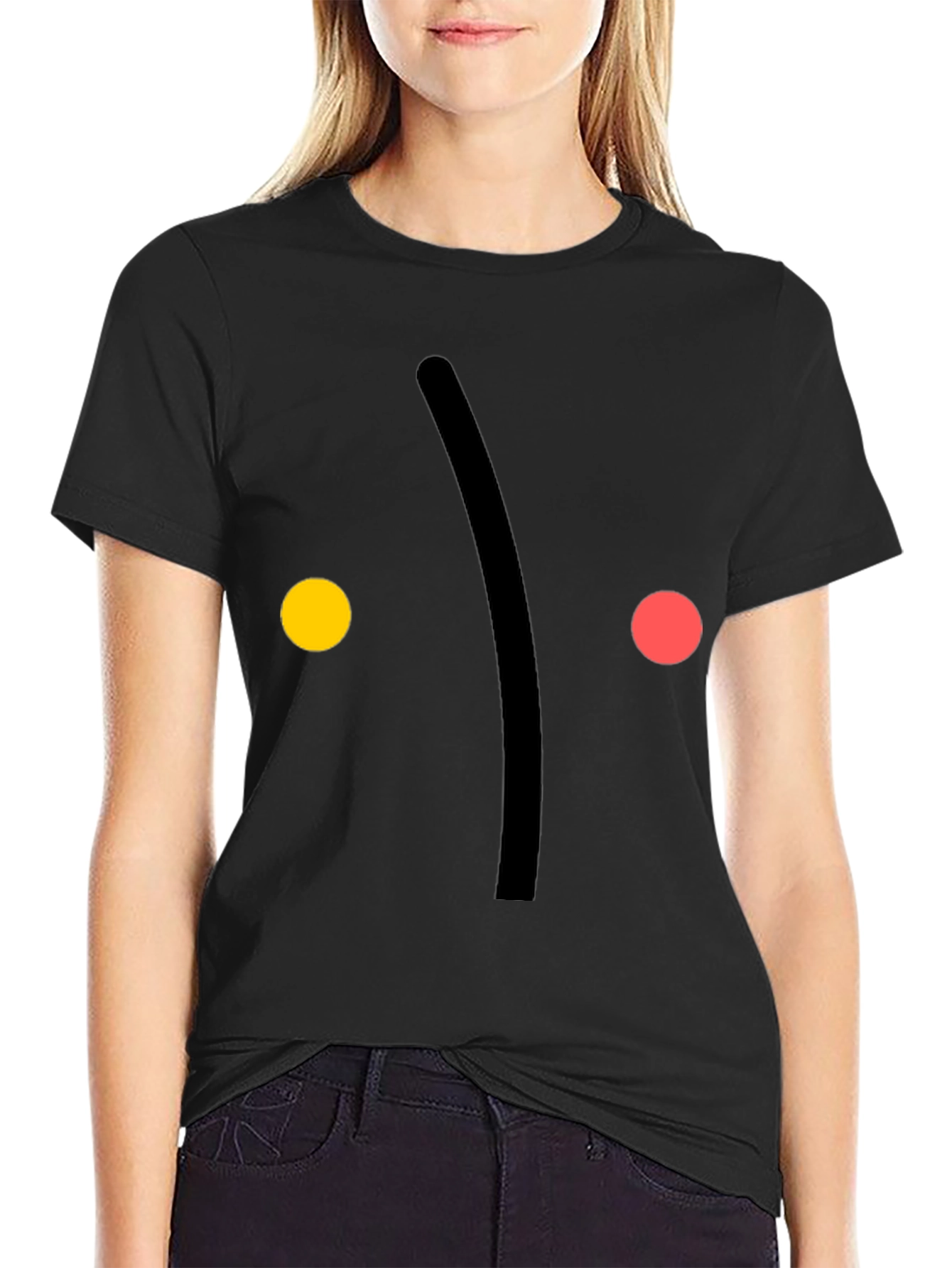 Minimalist Face Graphic Print Black T-Shirt